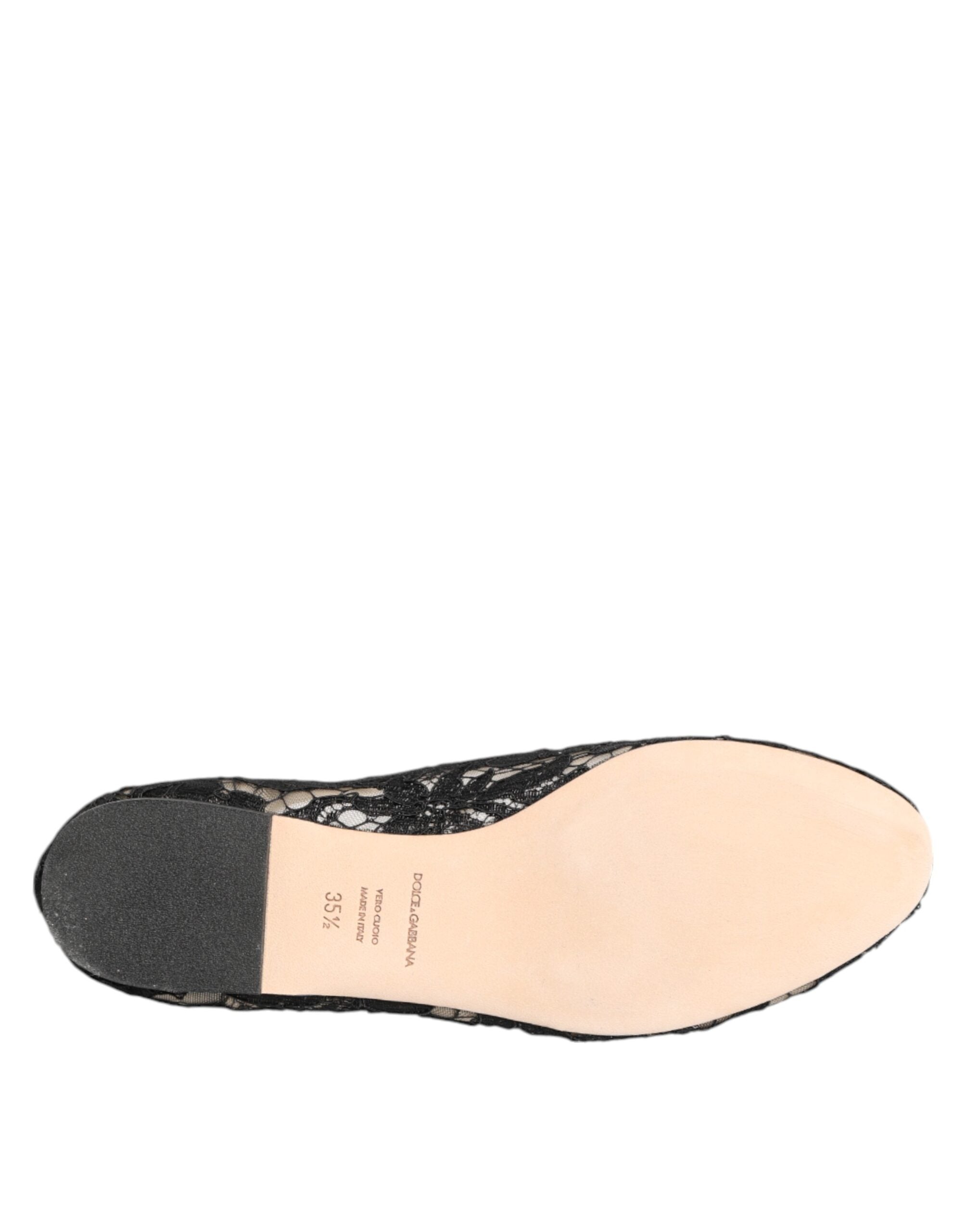 Dolce & Gabbana Black Taormina Lace Crystals Flats Shoes