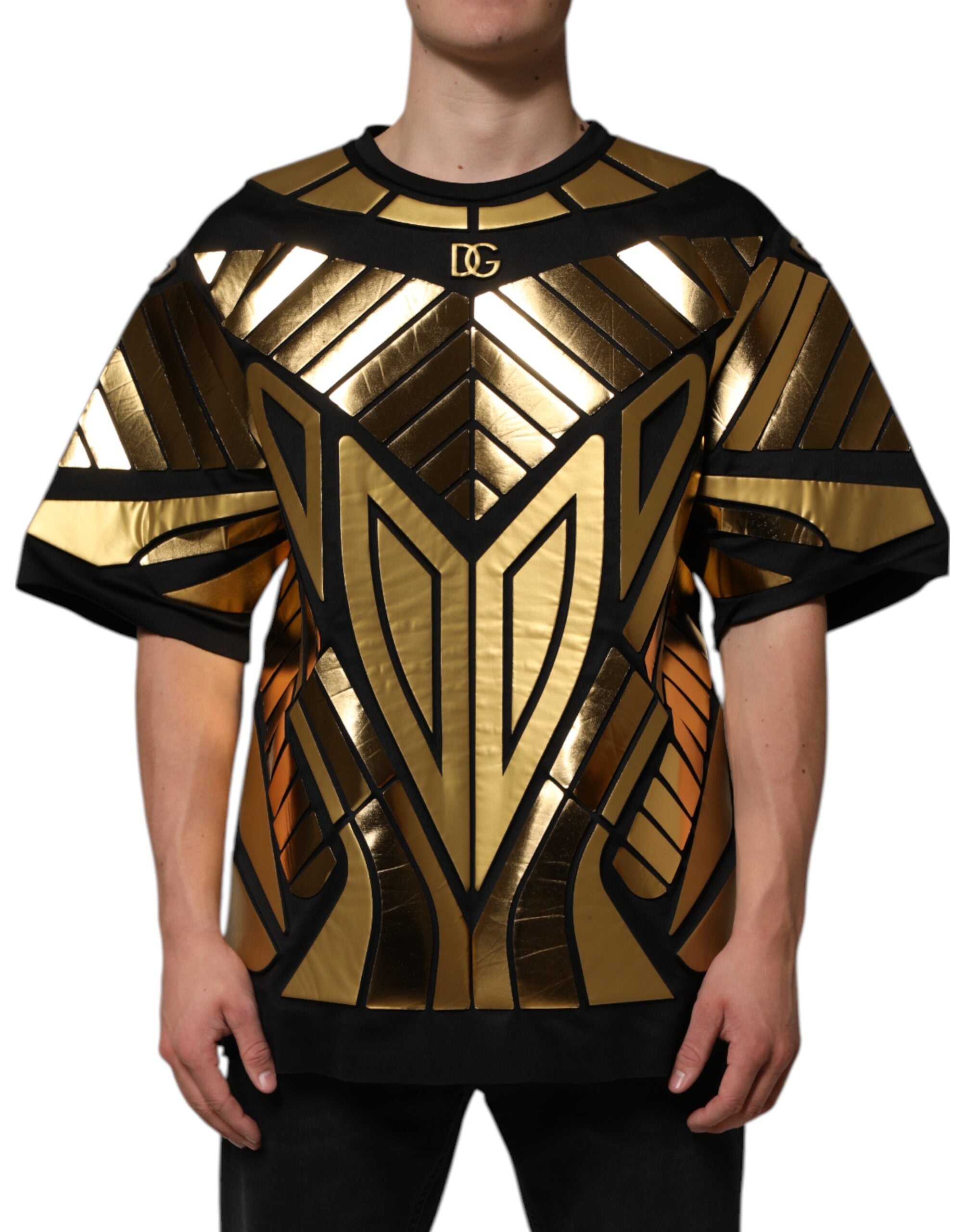 Dolce & Gabbana Black Metallic Print Nylon Crewneck T-shirt