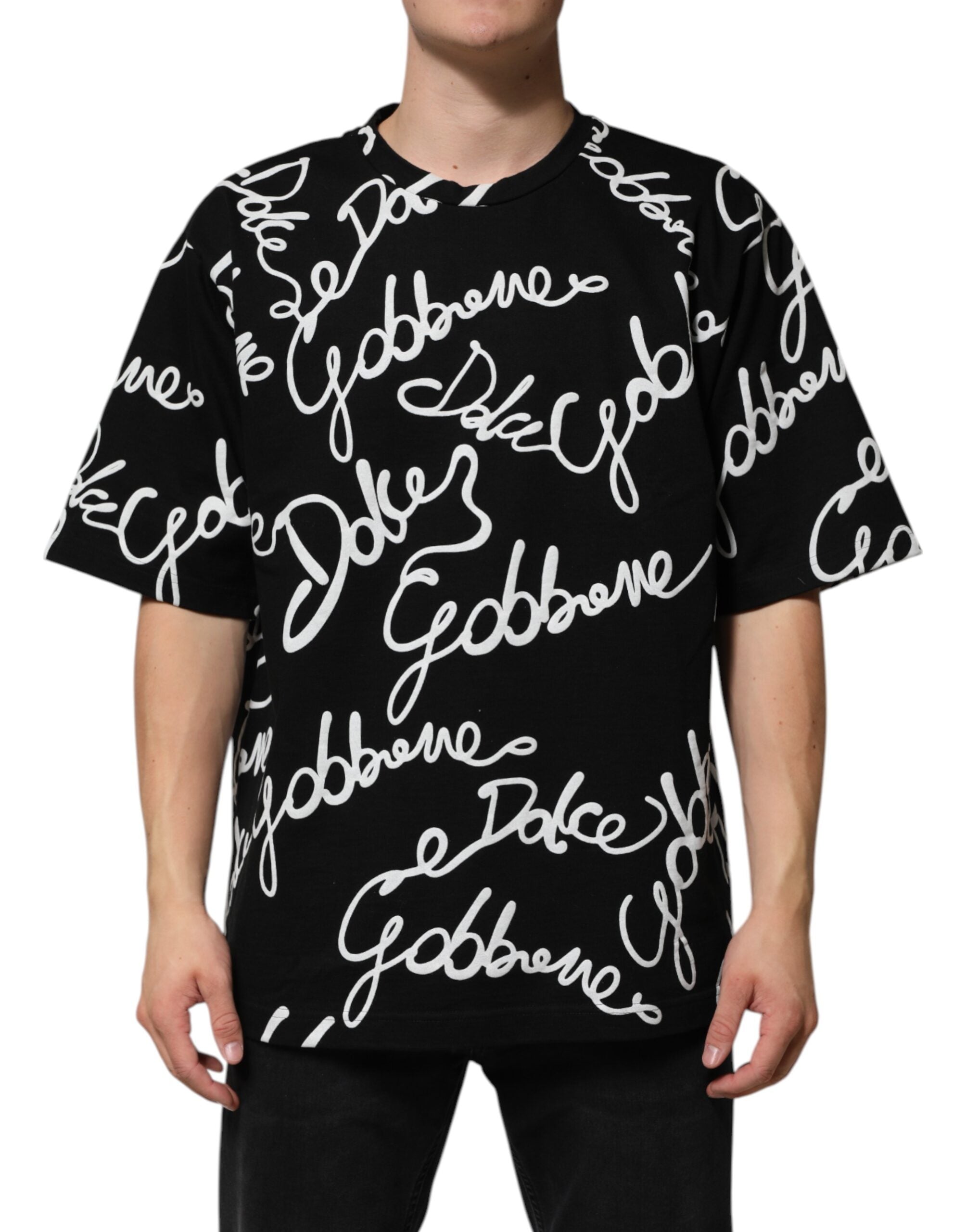 Dolce & Gabbana Black Logo Print Cotton Crew Neck  T-shirt
