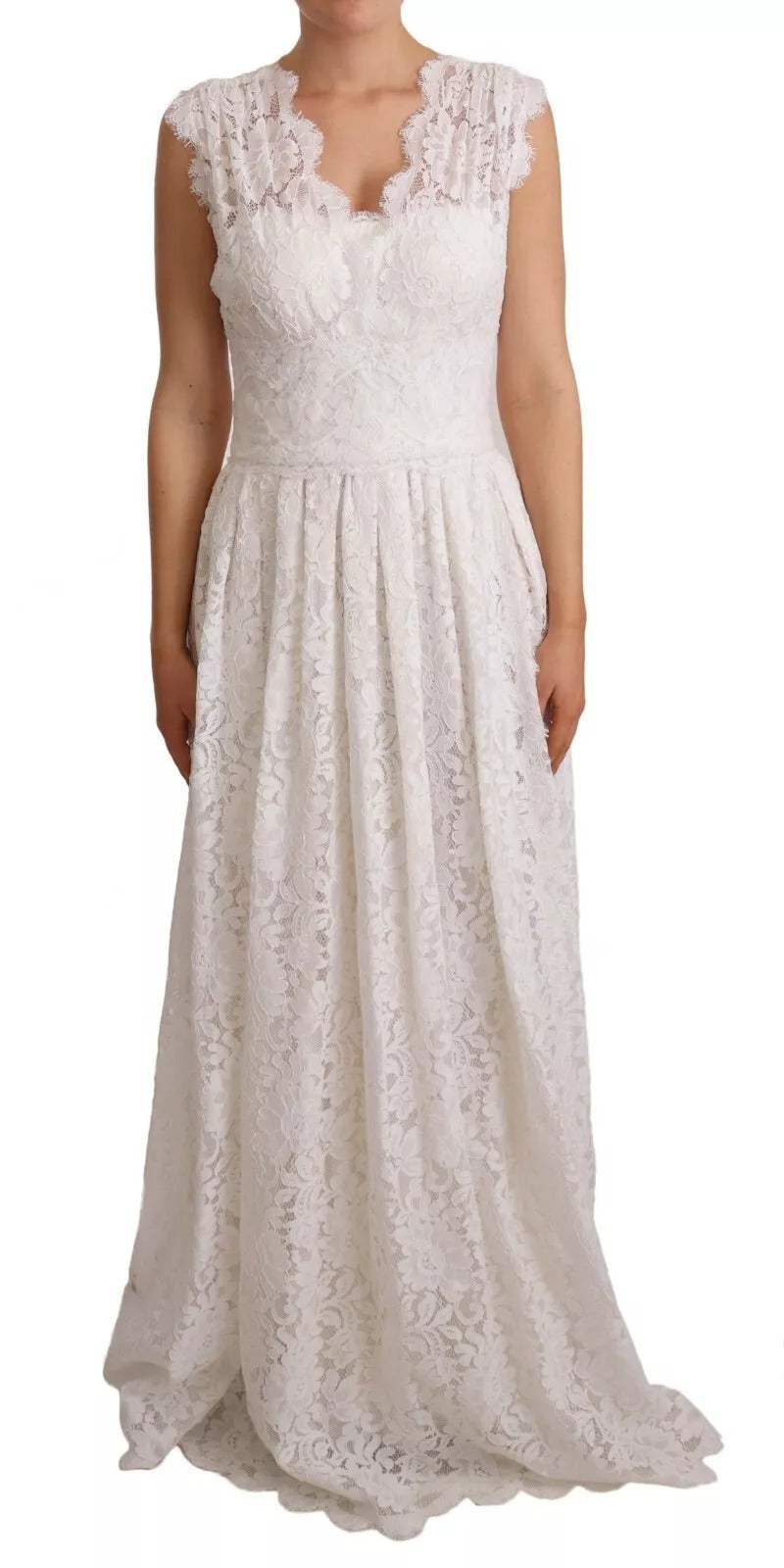 Dolce & Gabbana White Flower Lace Corsage Long Maxi Dress
