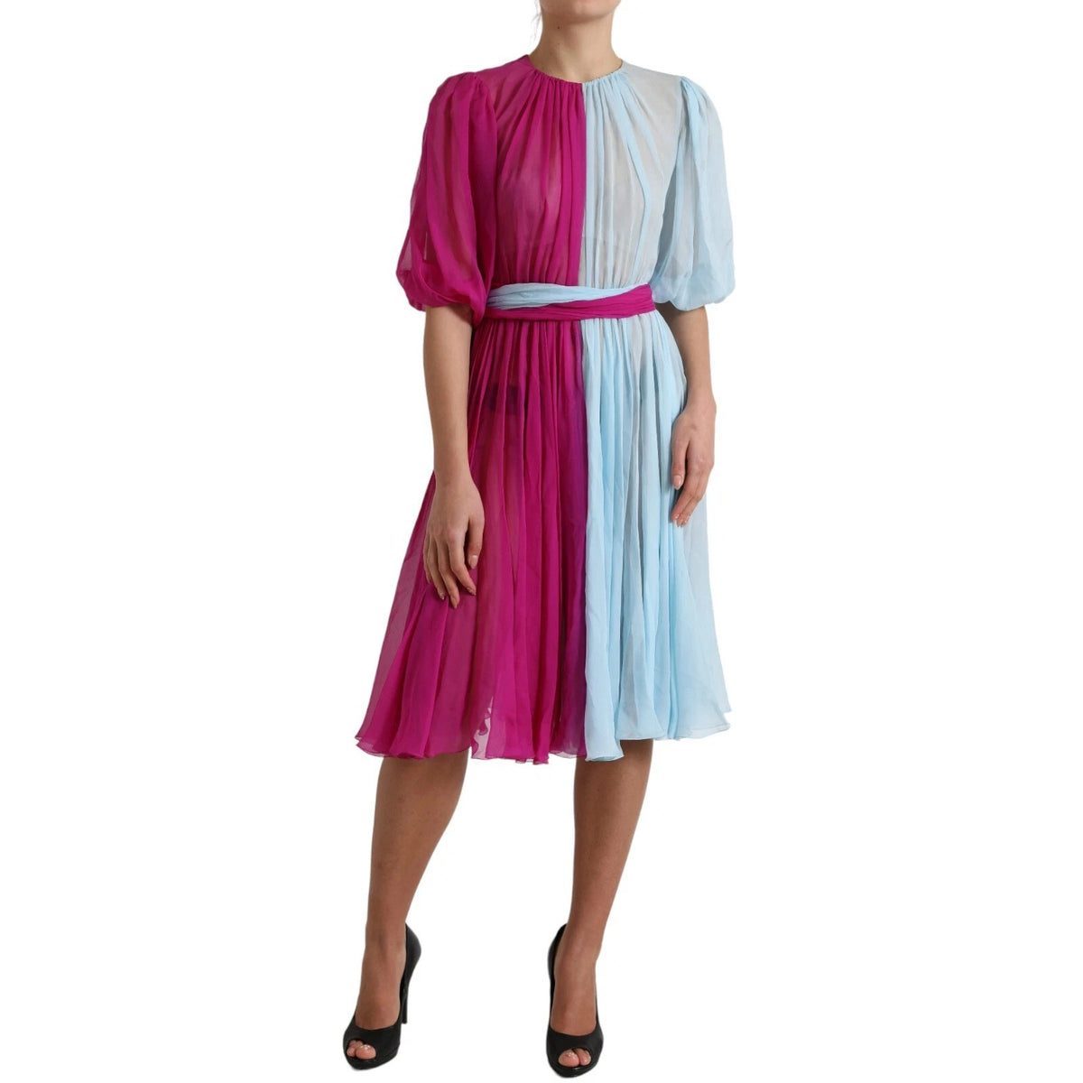 Dolce & Gabbana Light Blue Silk Two Tone Midi Dress