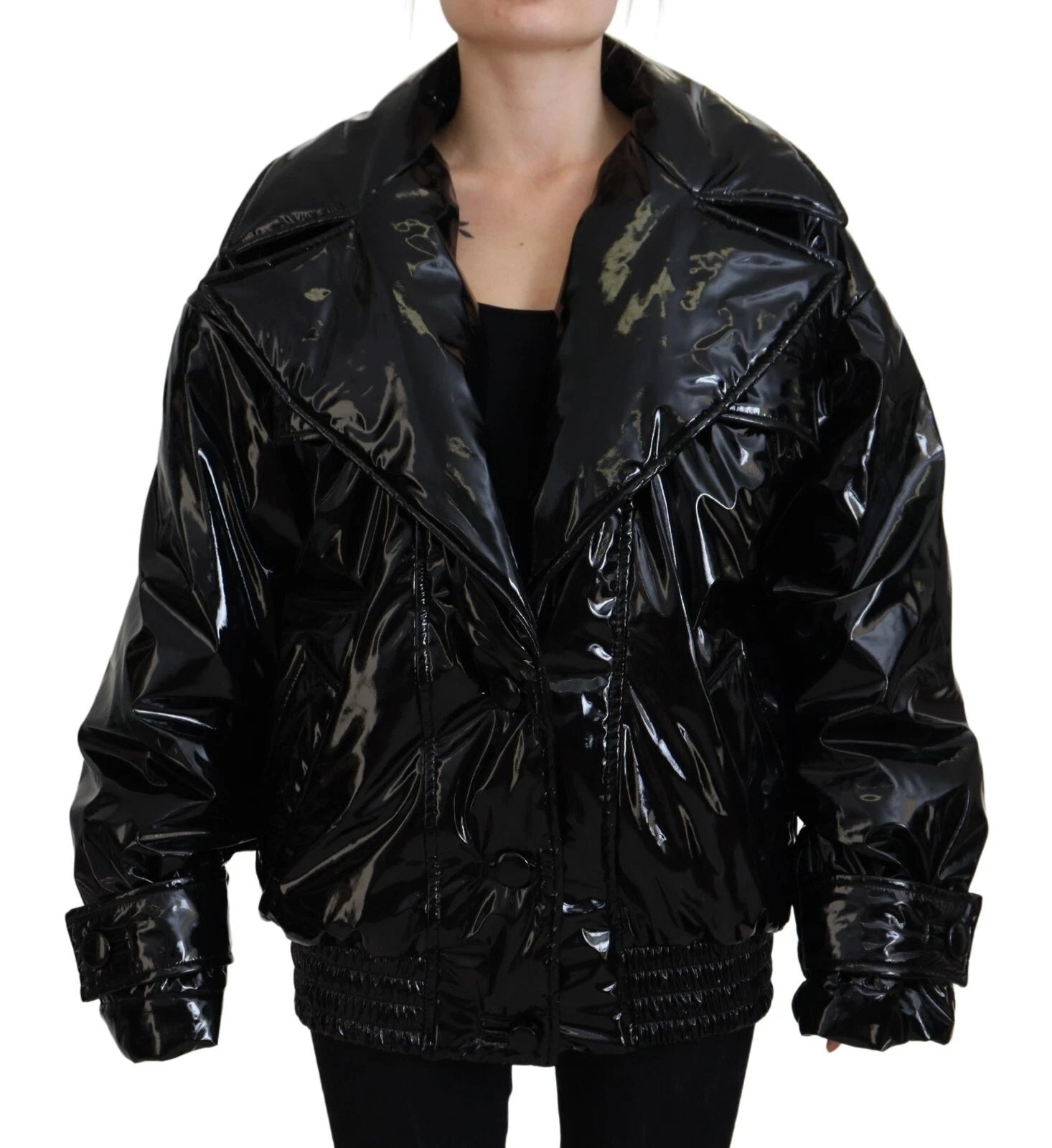 Dolce & Gabbana Polyester Black Shiny Blazer Women Jacket