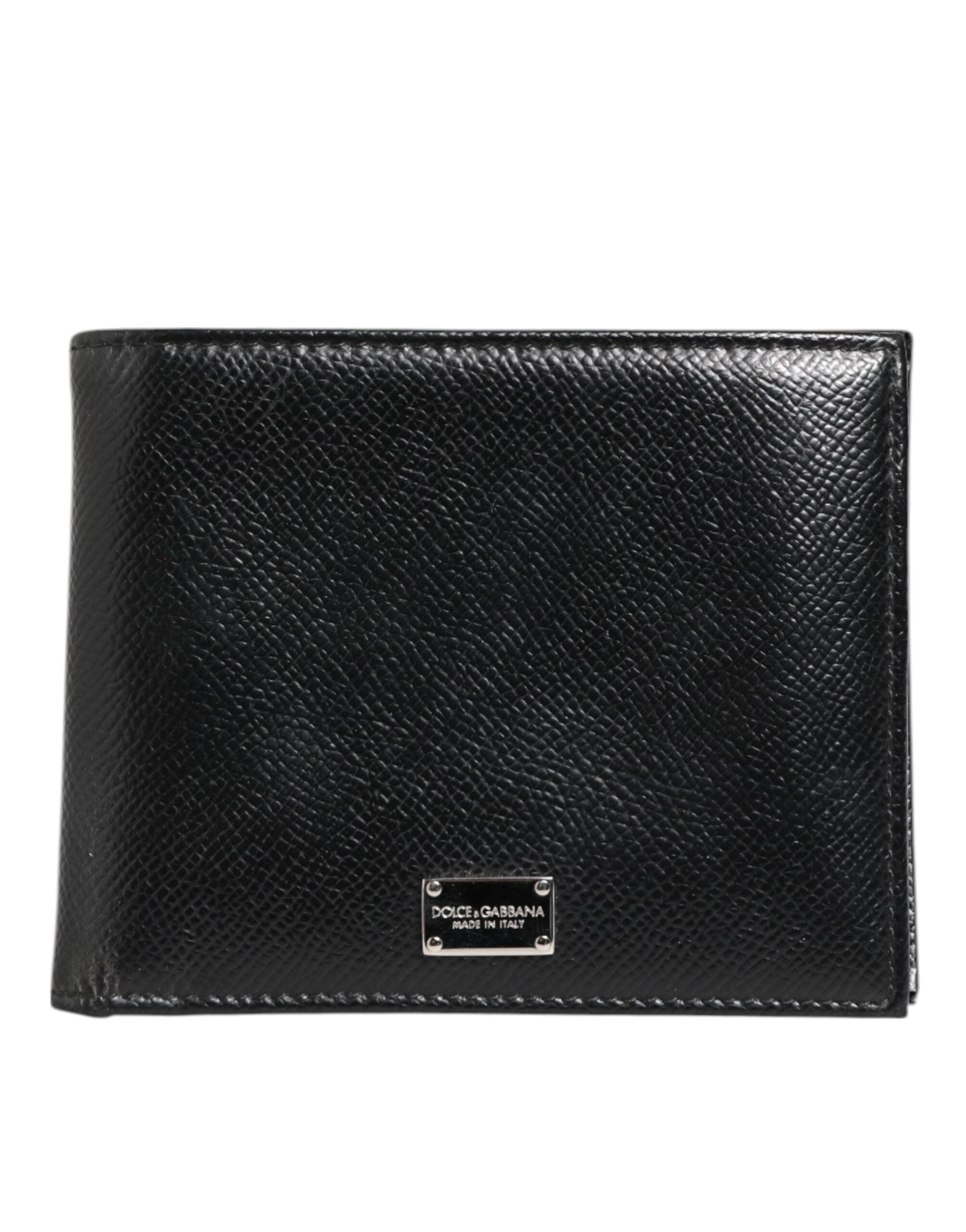 Dolce & Gabbana Black Leather Plaque Logo Bifold Men Card Holder Wallet