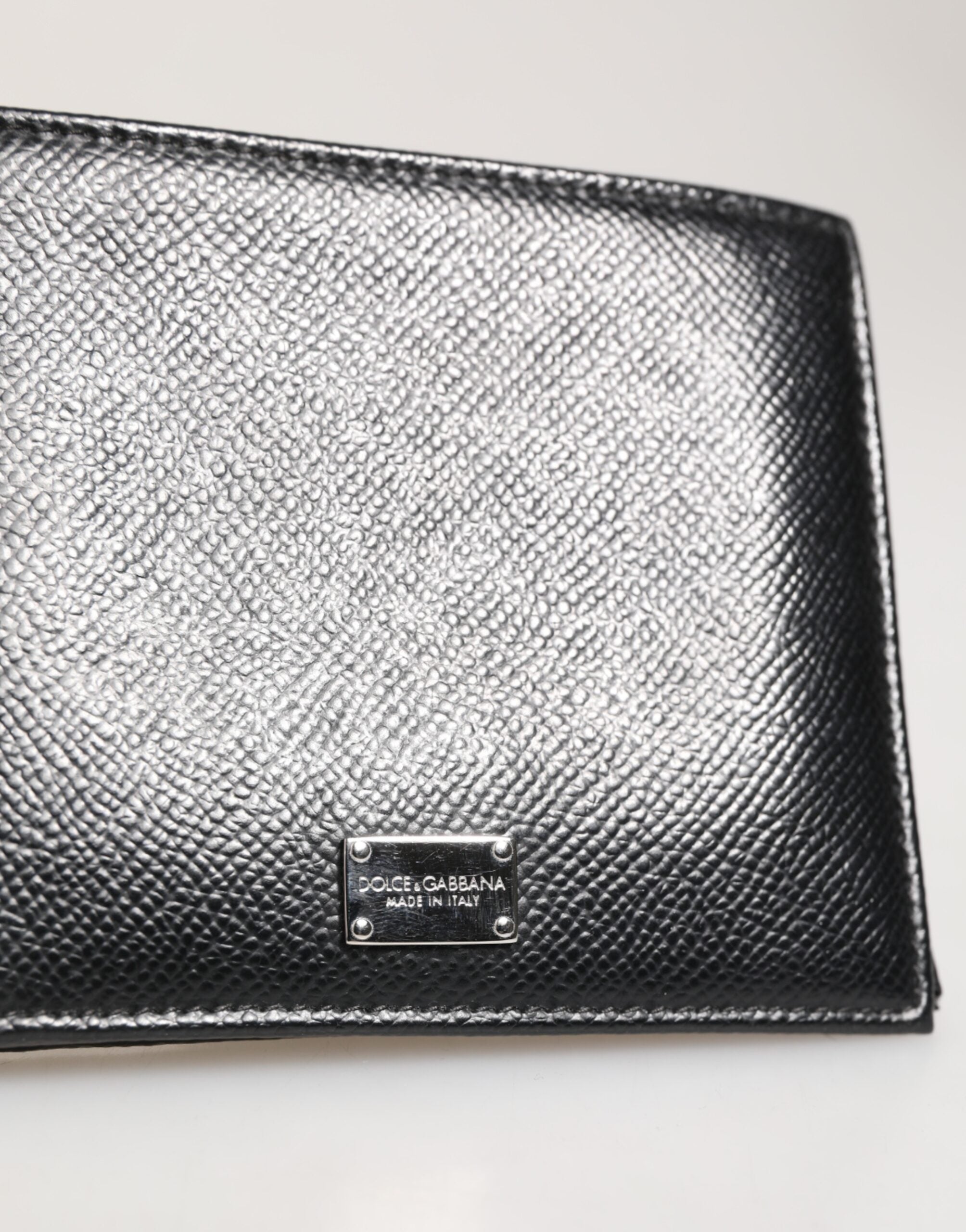 Dolce & Gabbana Black Leather Plaque Logo Bifold Men Card Holder Wallet