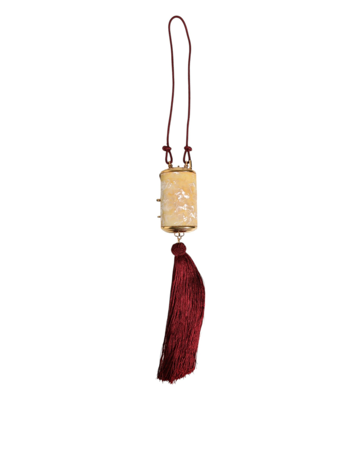 Dolce & Gabbana White Pearl Resin Gold Metal Red Tassel Pendant Bag