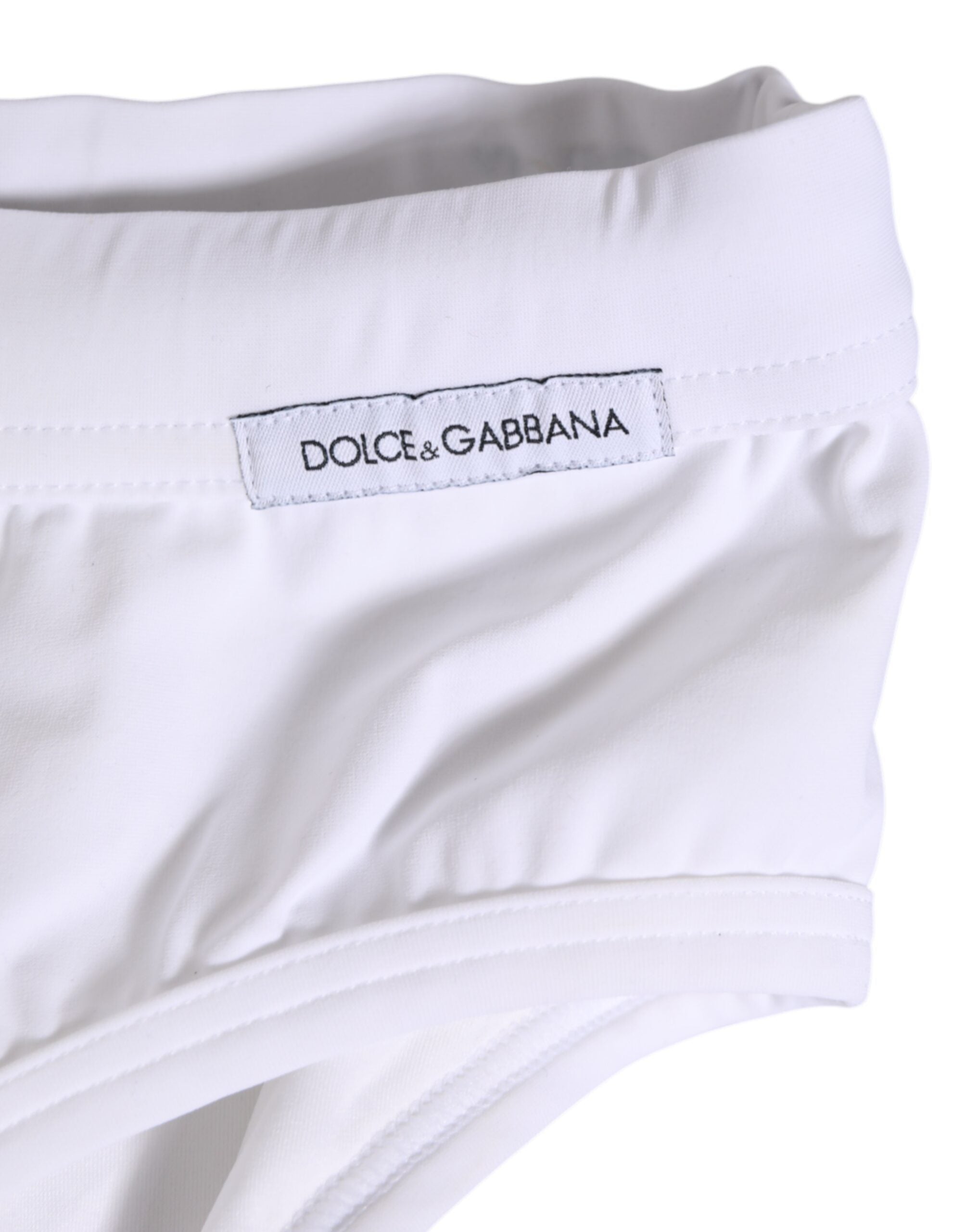 Dolce & Gabbana White Drawstring Men Beachwear Brief Swimwear