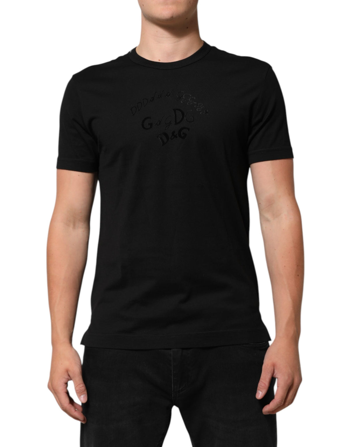 Dolce & Gabbana Black Cotton Velvet Logo Print Men T-shirt