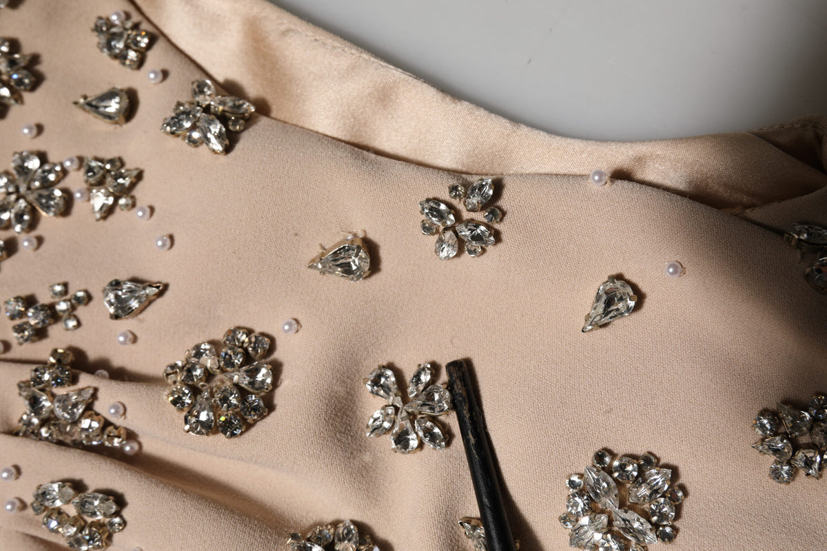 Dolce & Gabbana Nude Ecru Beaded Crystal Embellished Dress