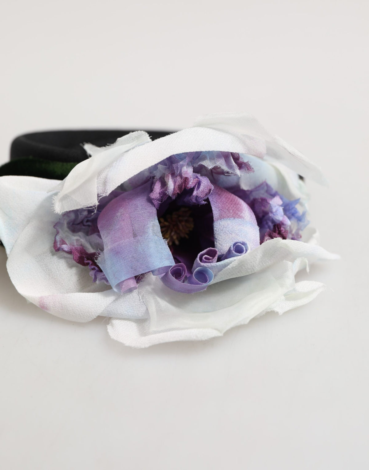 Dolce & Gabbana Black Green Silk Purple White Floral Appliqué Accessory Headband