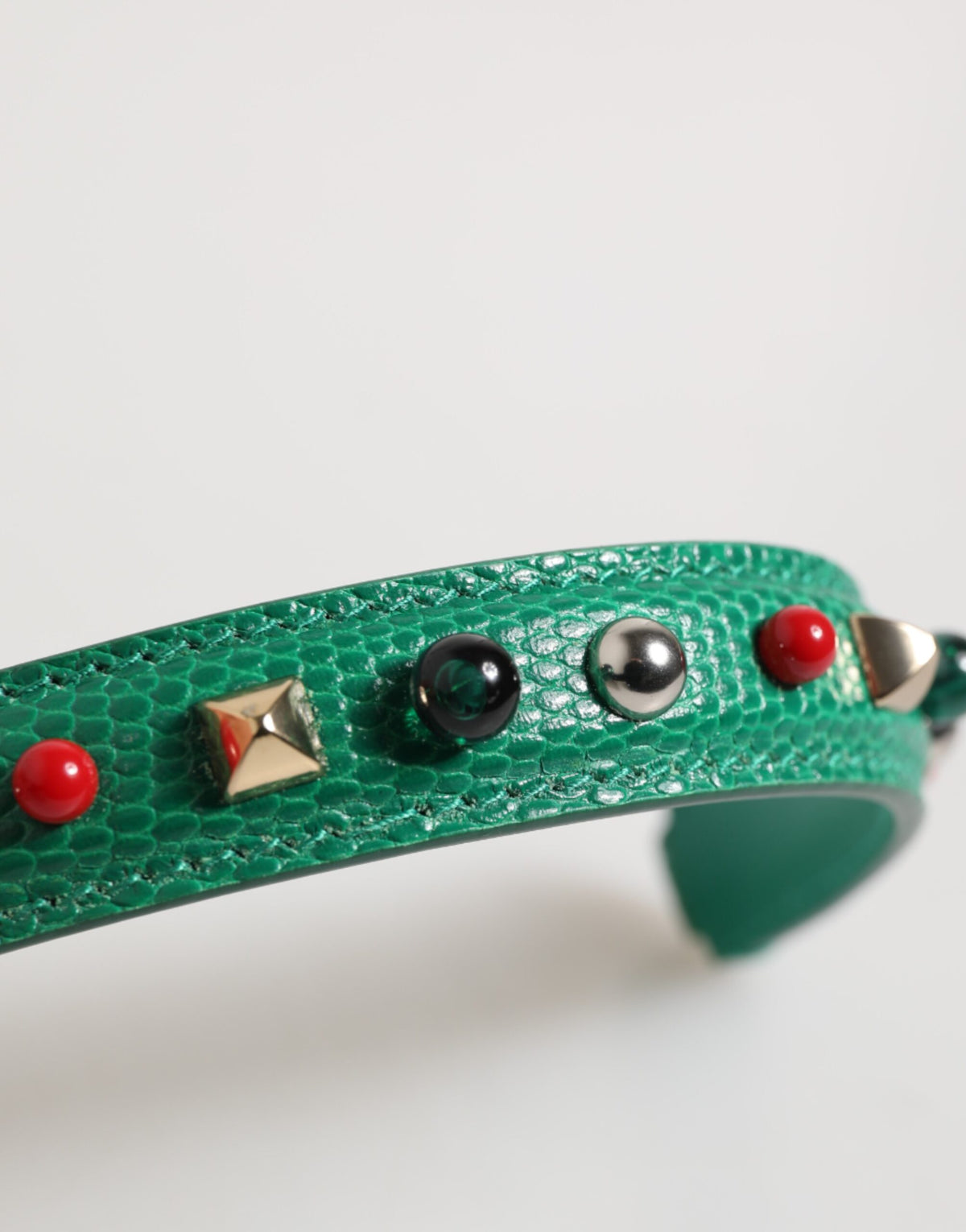 Dolce & Gabbana Green Embellished Leather Bag Handle Women Shoulder Strap