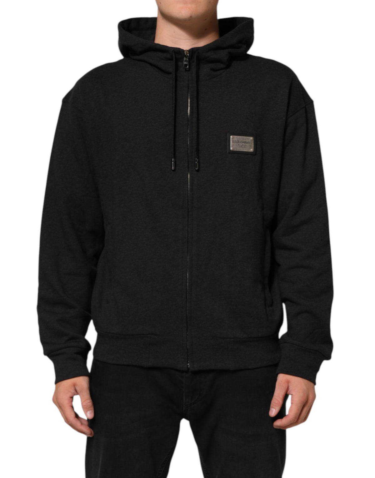 Dolce & Gabbana Black Logo FullZip Hooded Sweatshirt Sweater