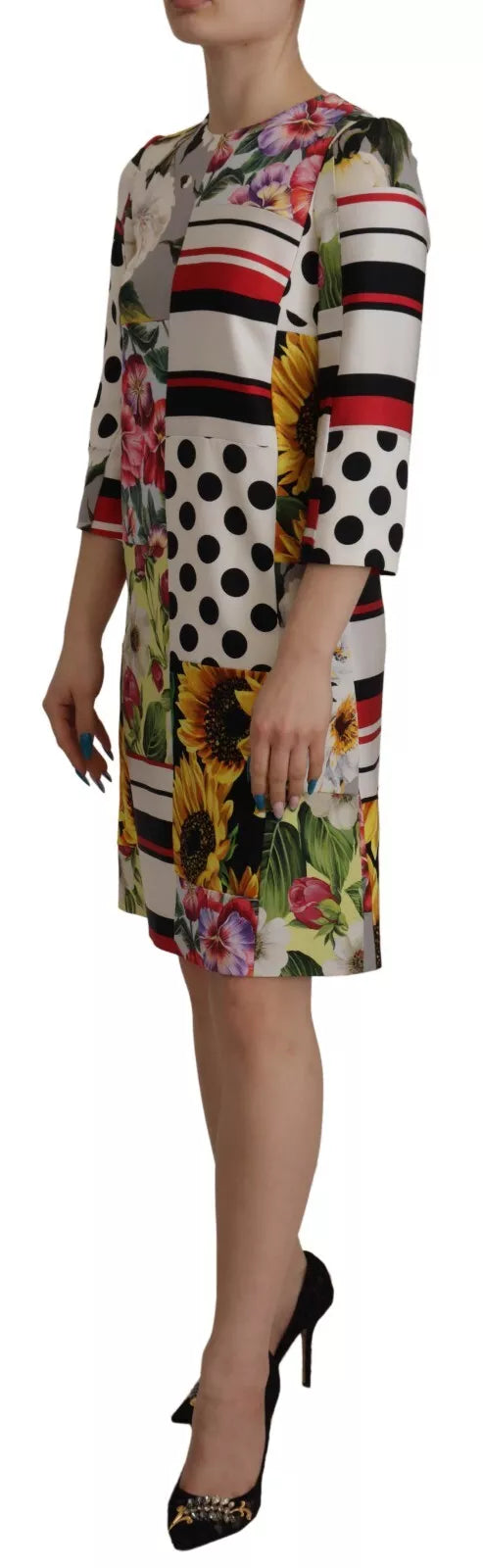 Dolce & Gabbana Multicolor Pachwork Charmeuse Floral Shift Dress