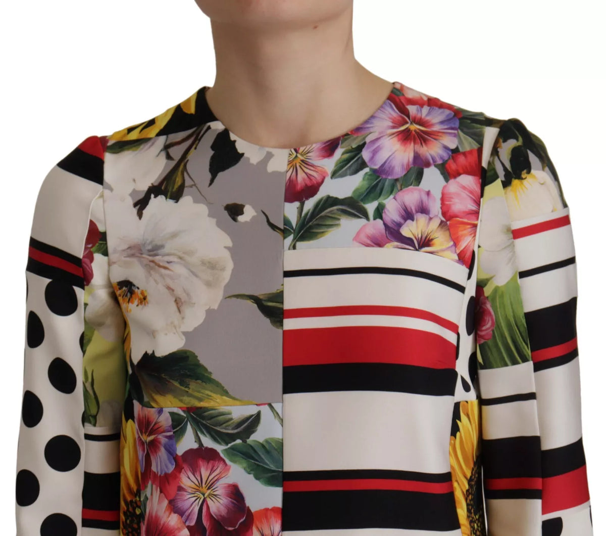 Dolce & Gabbana Multicolor Pachwork Charmeuse Floral Shift Dress