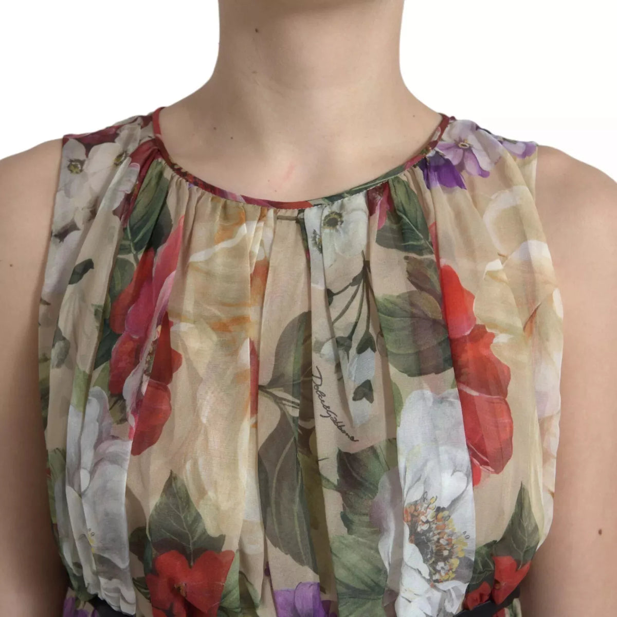 Dolce & Gabbana Beige Floral Sleeveless A-line Mini Dress