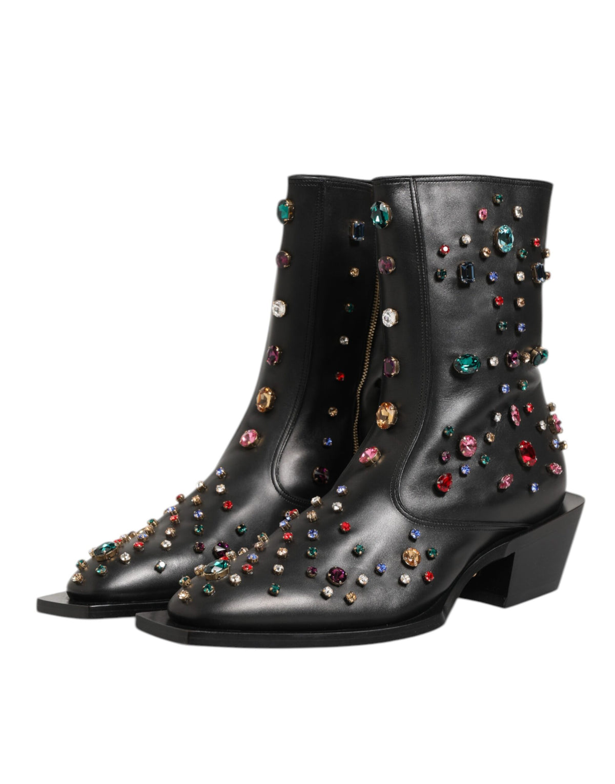 Dolce & Gabbana Black Crystal Embellished Men Short Boots Shoes