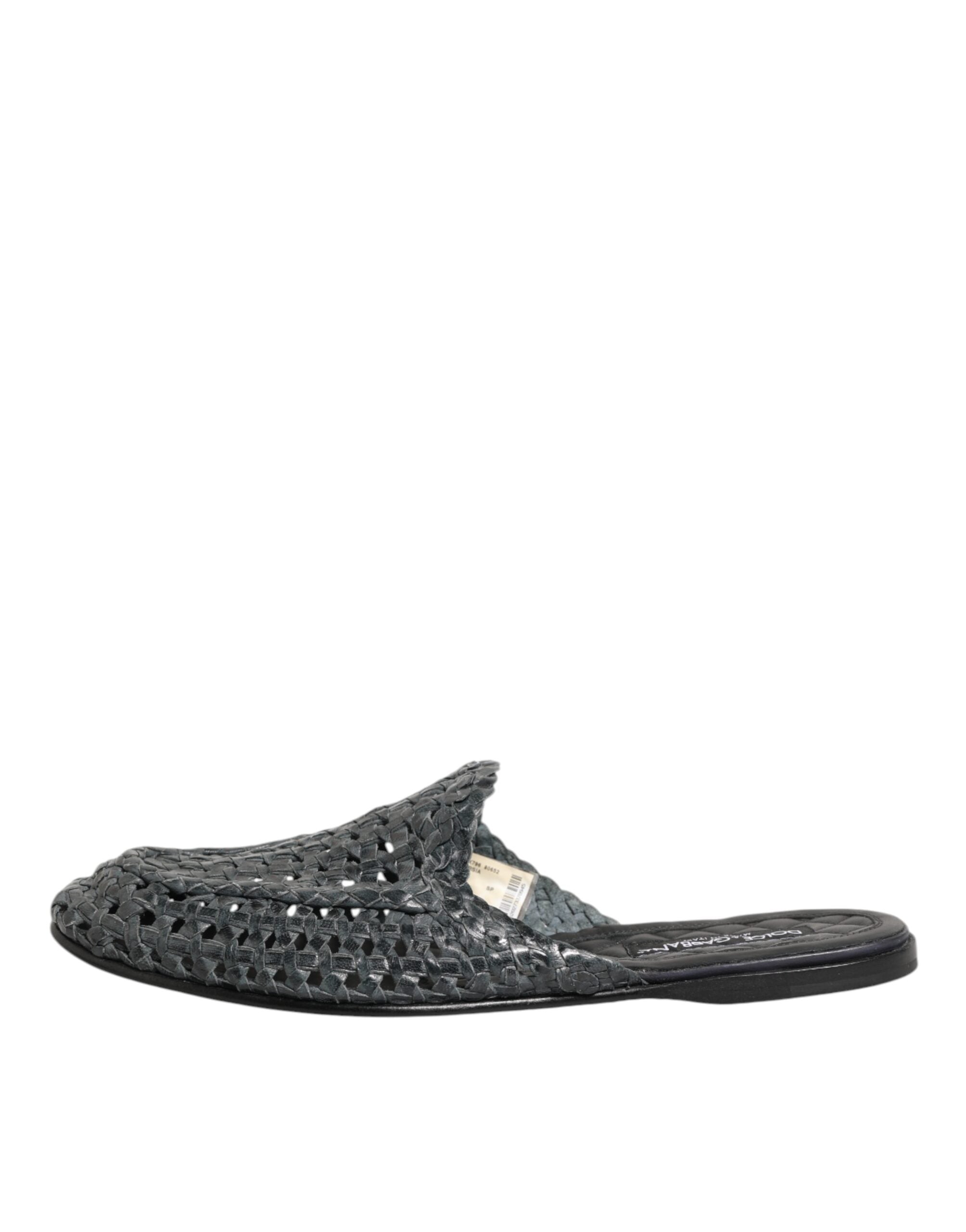 Dolce & Gabbana Blue Woven Slides MULES Men Sandals Shoes