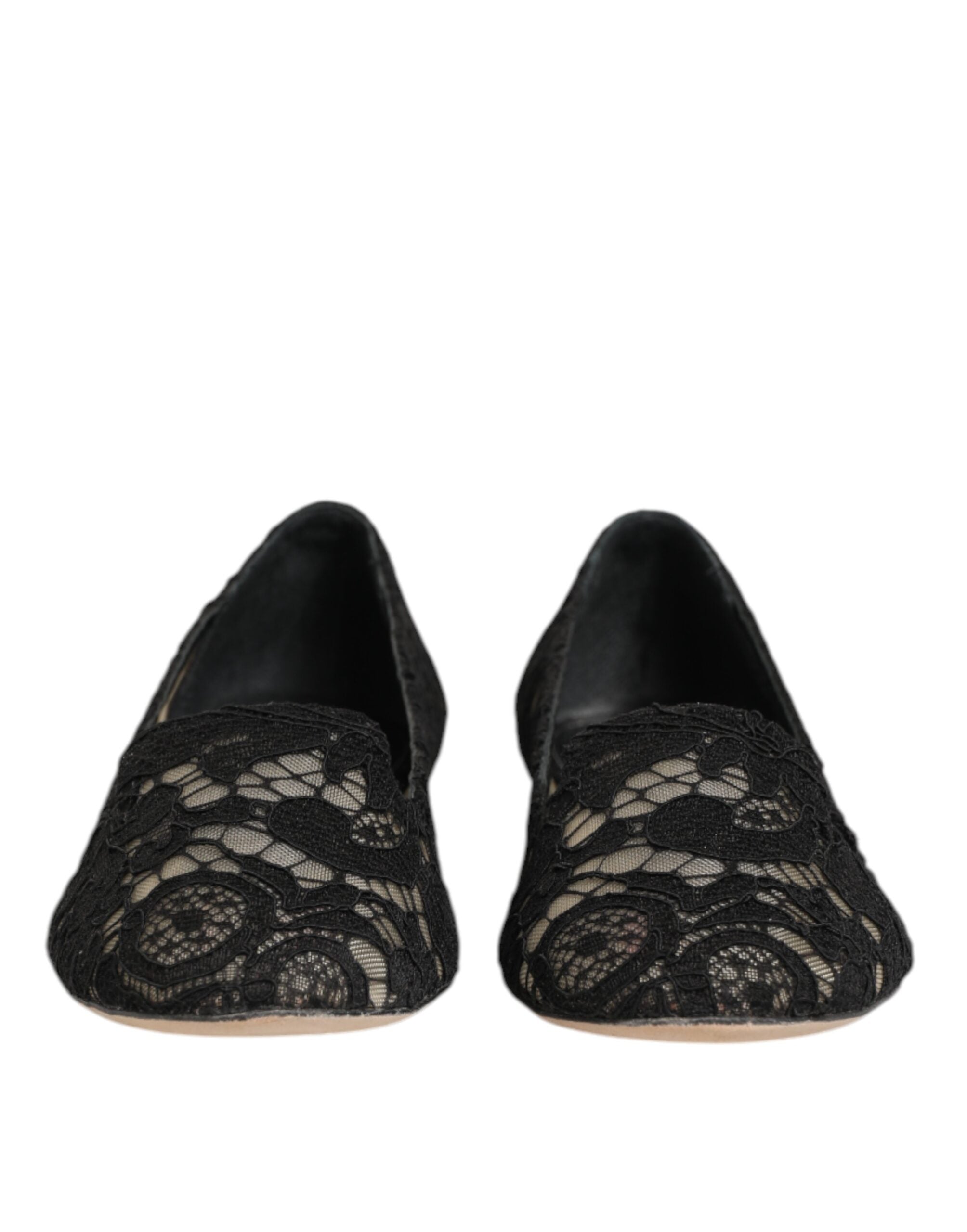 Dolce & Gabbana Black Taormina Lace Slip On Flats Shoes