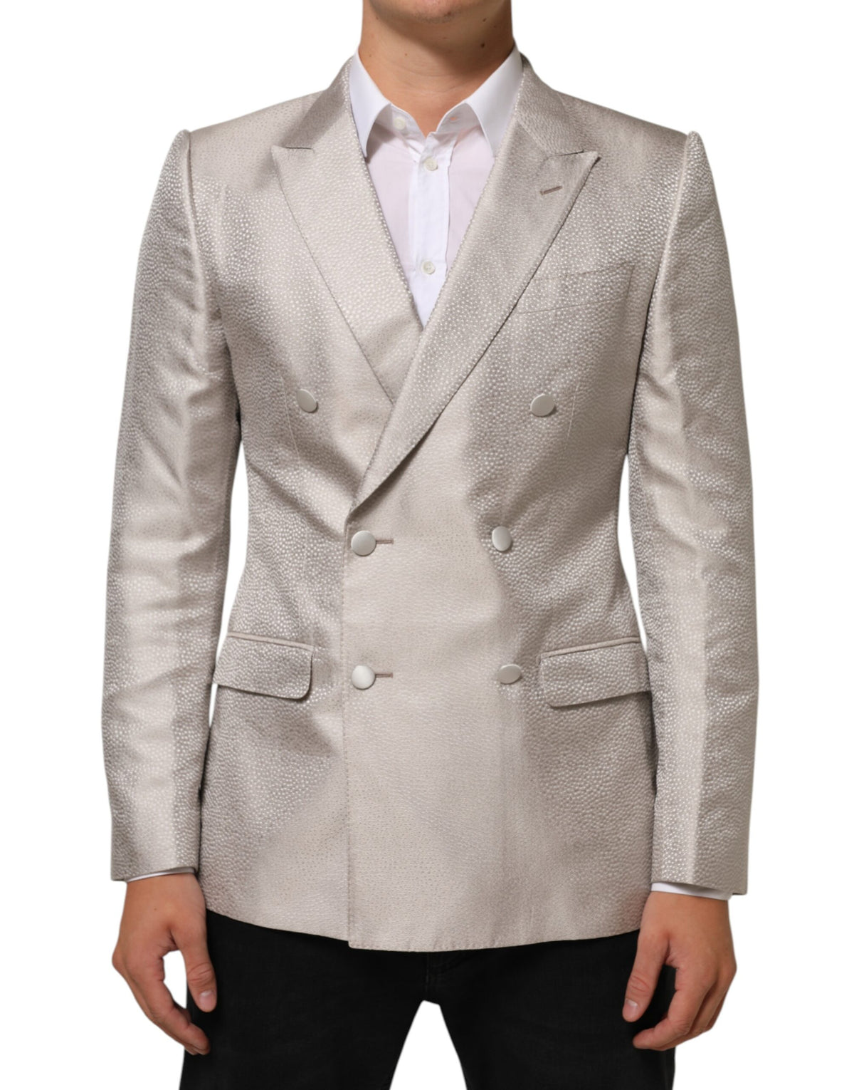 Dolce & Gabbana Beige MARTINI Double-Breasted Suit Blazer