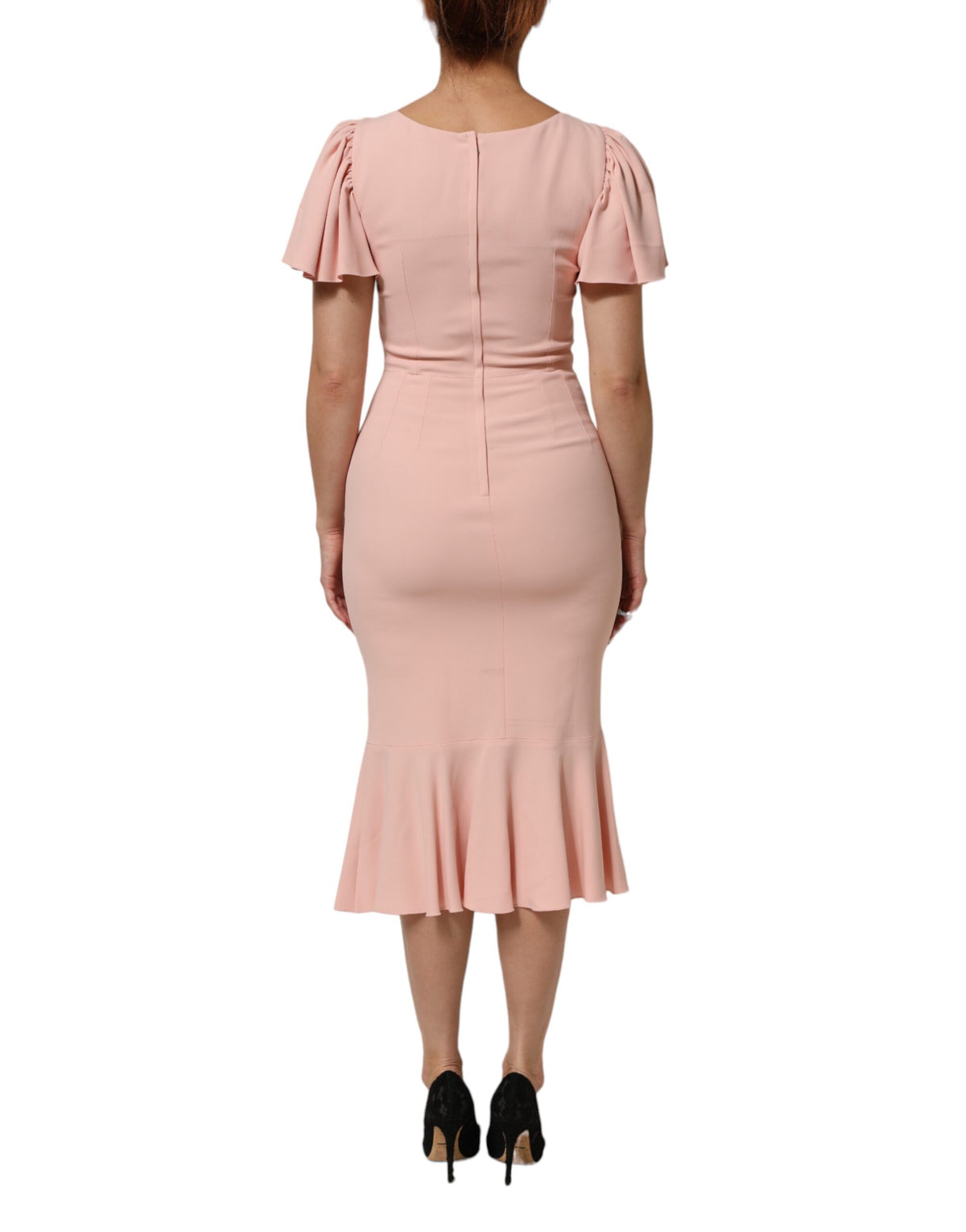 Dolce & Gabbana Pink Viscose Fit Flared Sheath Midi Dress