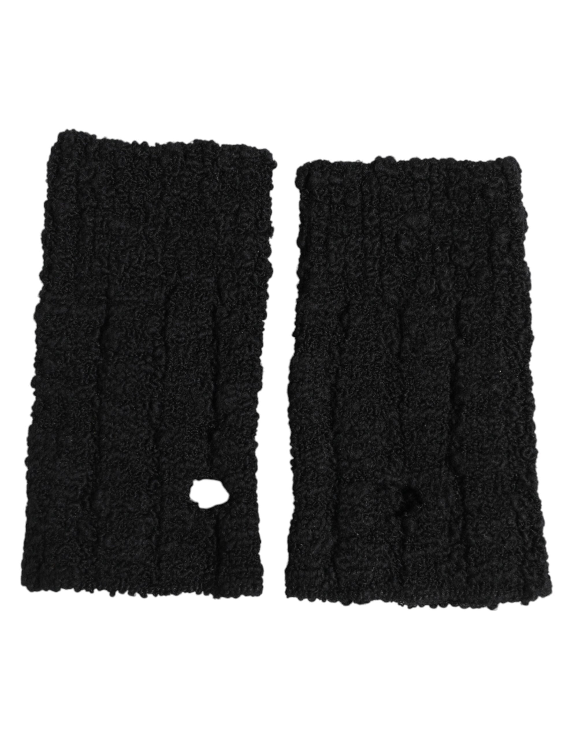 Dolce & Gabbana Black Virgin Wool Knitted Fingerless Men Gloves