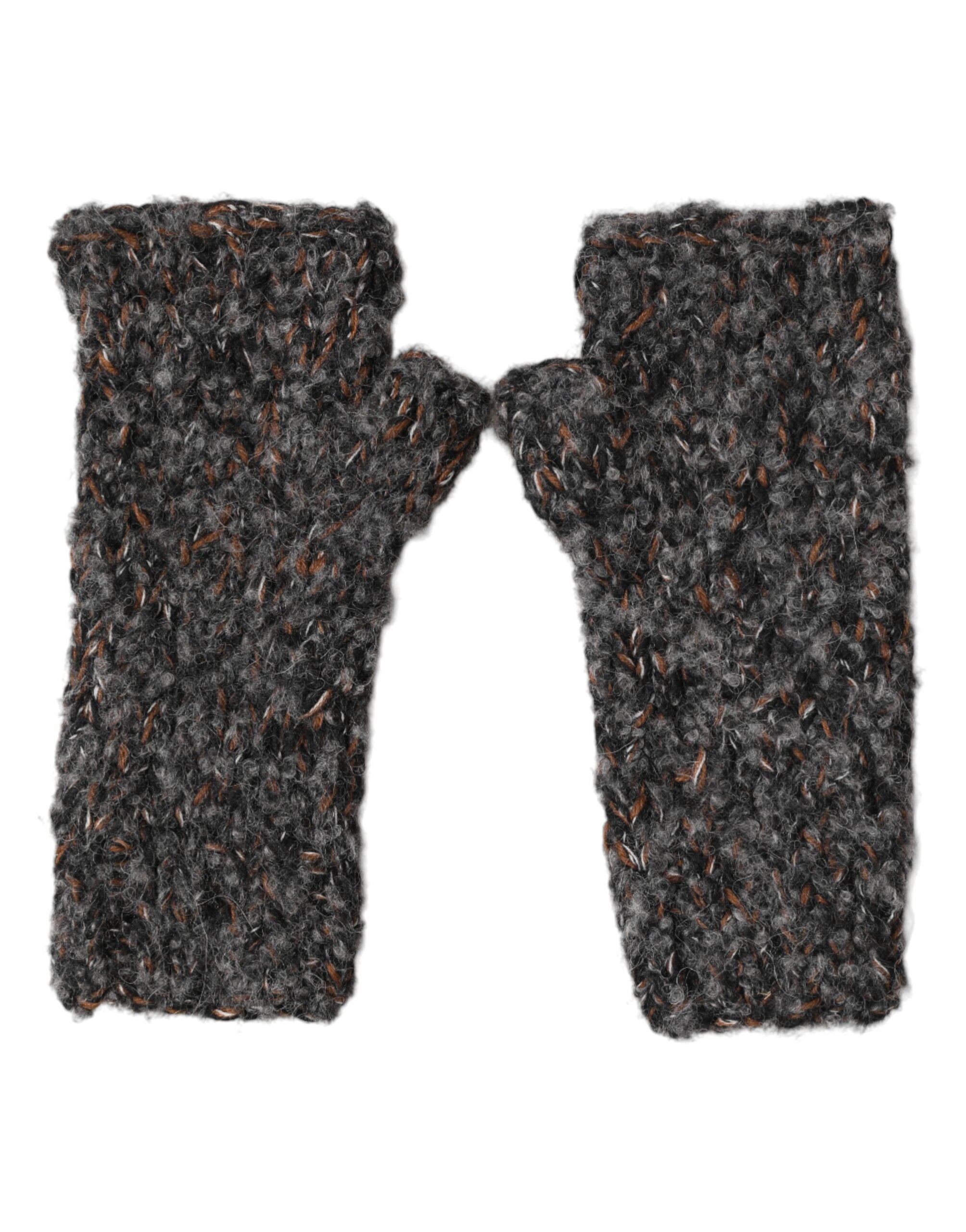 Dolce & Gabbana Gray Virgin Wool Knitted Fingerless Men Gloves