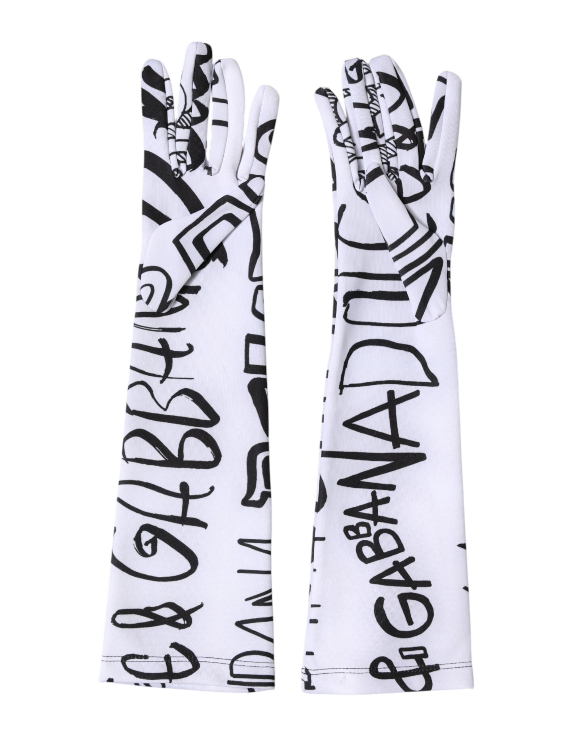 Dolce & Gabbana Black White DG Logo Elbow Length Mitten  Gloves