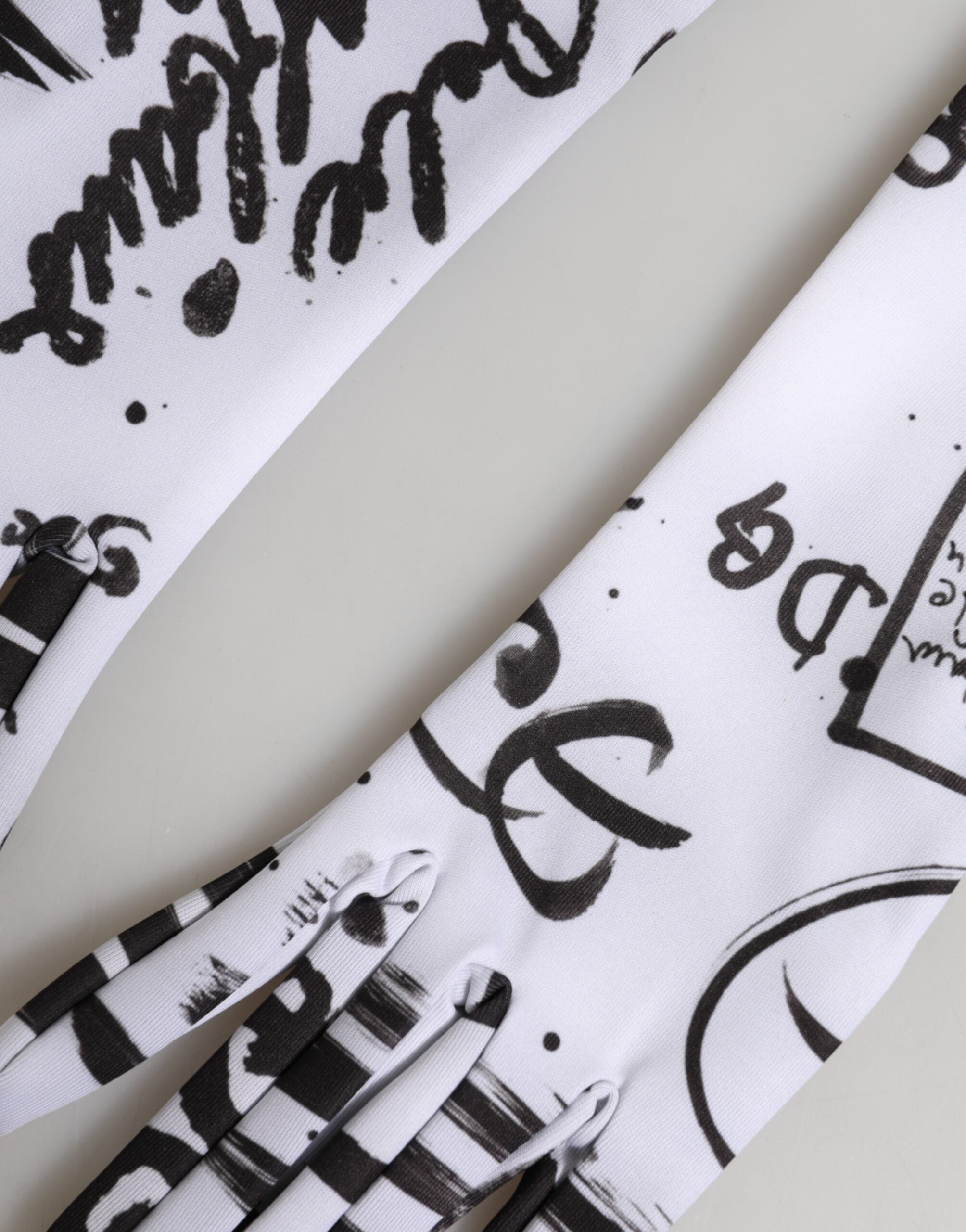 Dolce & Gabbana Black White DG Logo Elbow Length Mitten Gloves