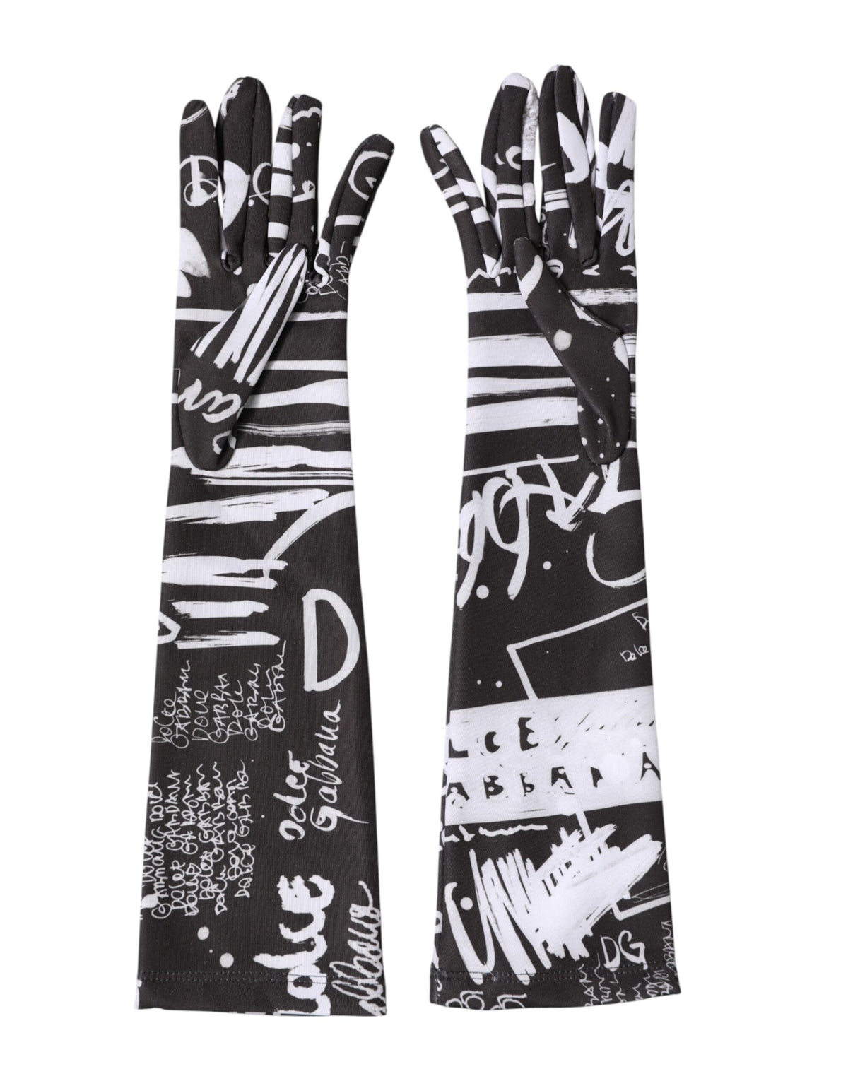 Dolce & Gabbana Black White DG Logo Elbow Length Mitten Gloves