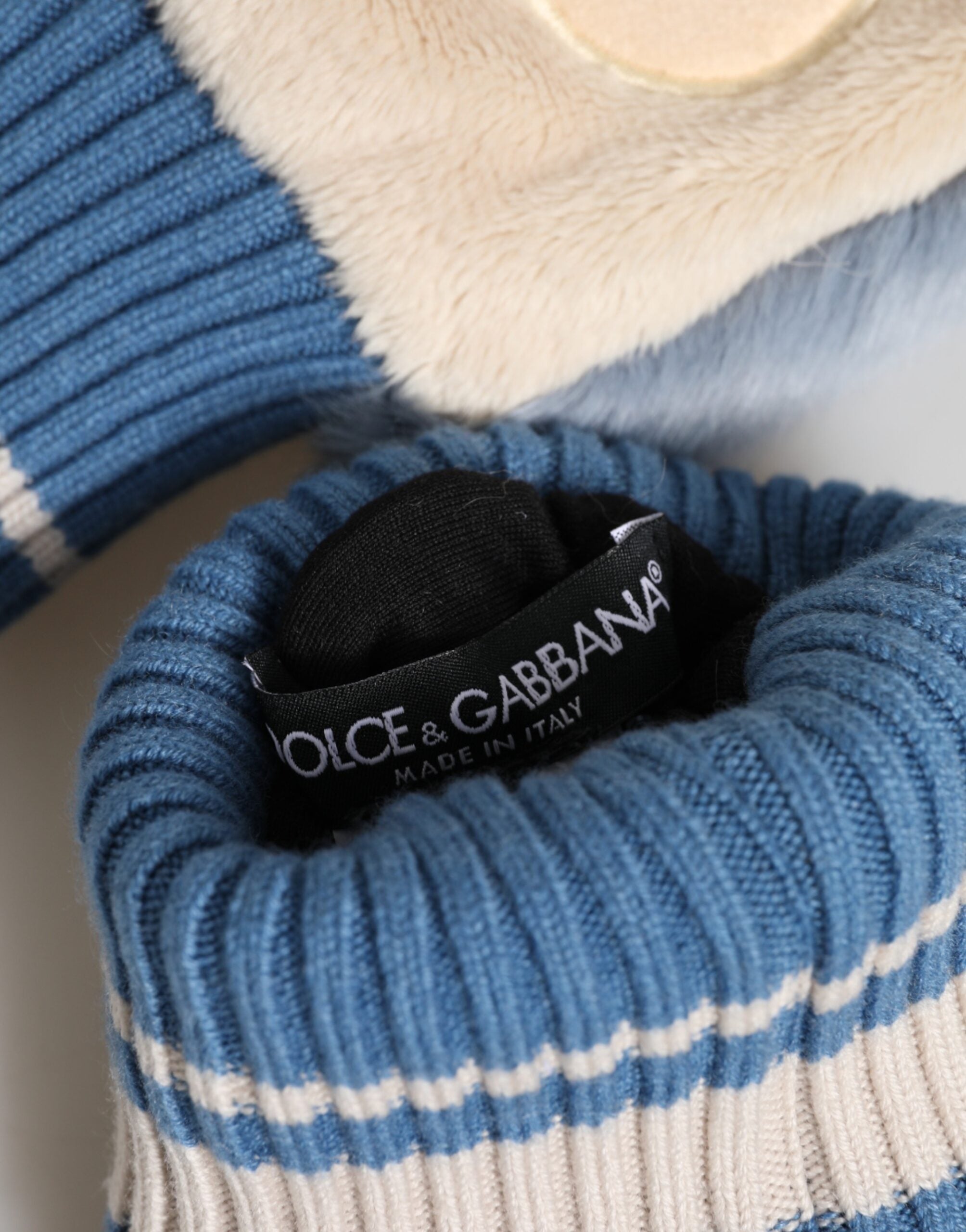 Dolce & Gabbana Blue Acrylic Knitted Fur Wrist Mitten Gloves