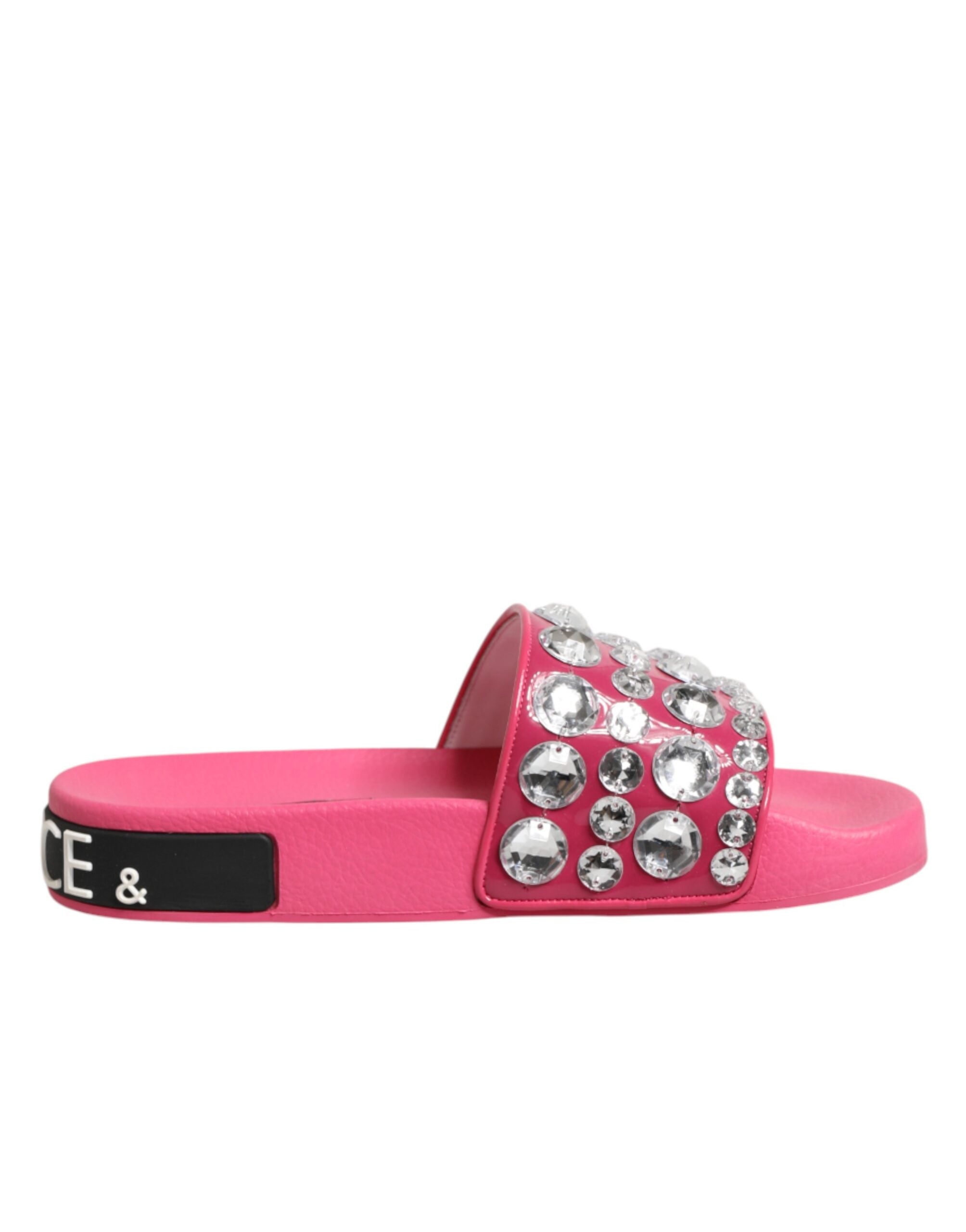 Dolce & Gabbana Pink Crystal Slides Sandals Beachwear Shoes