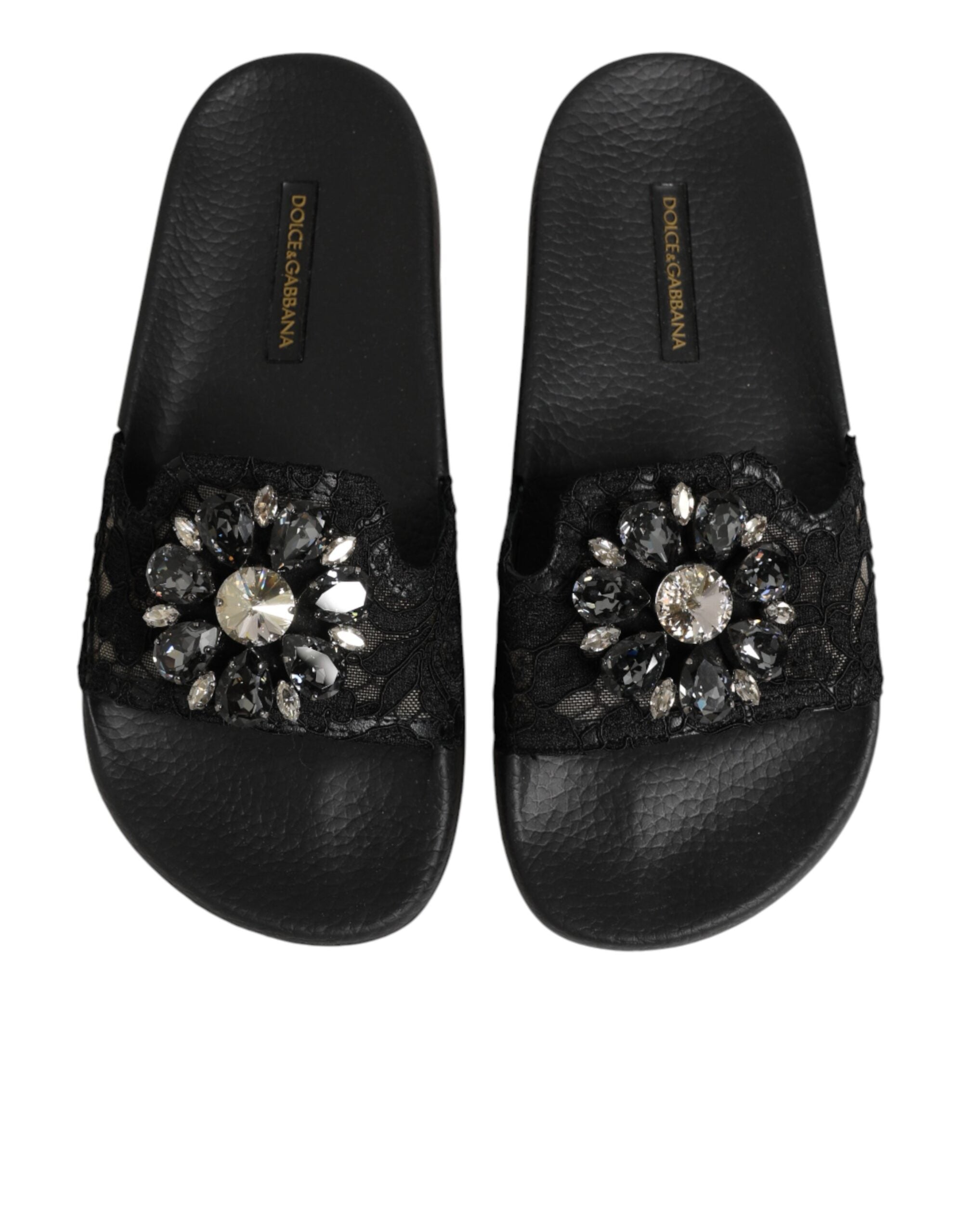 Dolce & Gabbana Black Devotion Matelassé Leather Slides Shoes