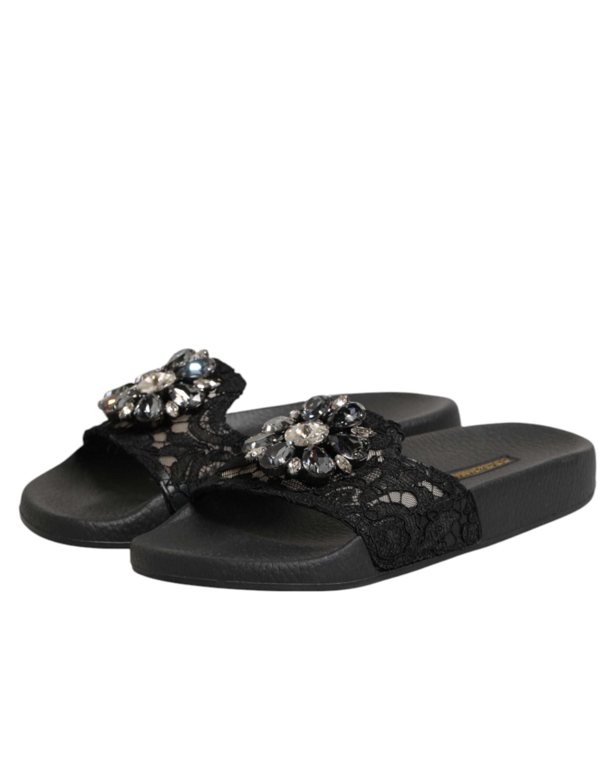 Dolce & Gabbana Black Devotion Matelassé Leather Slides Shoes