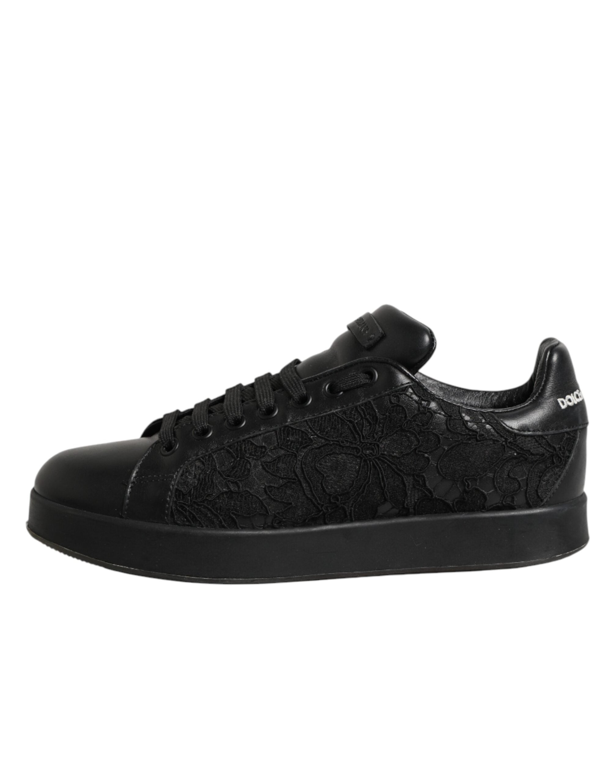 Dolce & Gabbana Black Floral Lace Low Top Sneakers Shoes