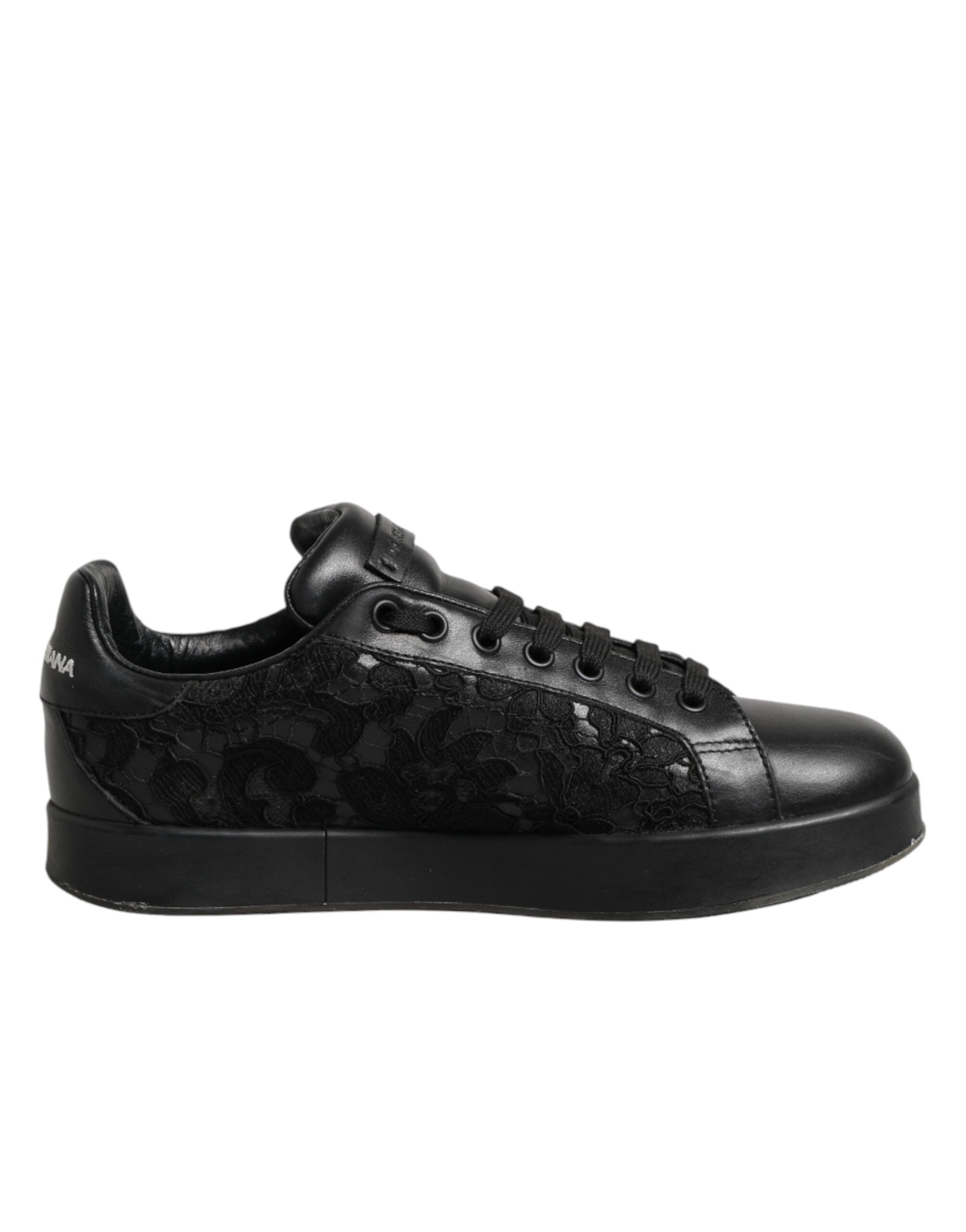 Dolce & Gabbana Black Floral Lace Low Top Sneaker Shoes
