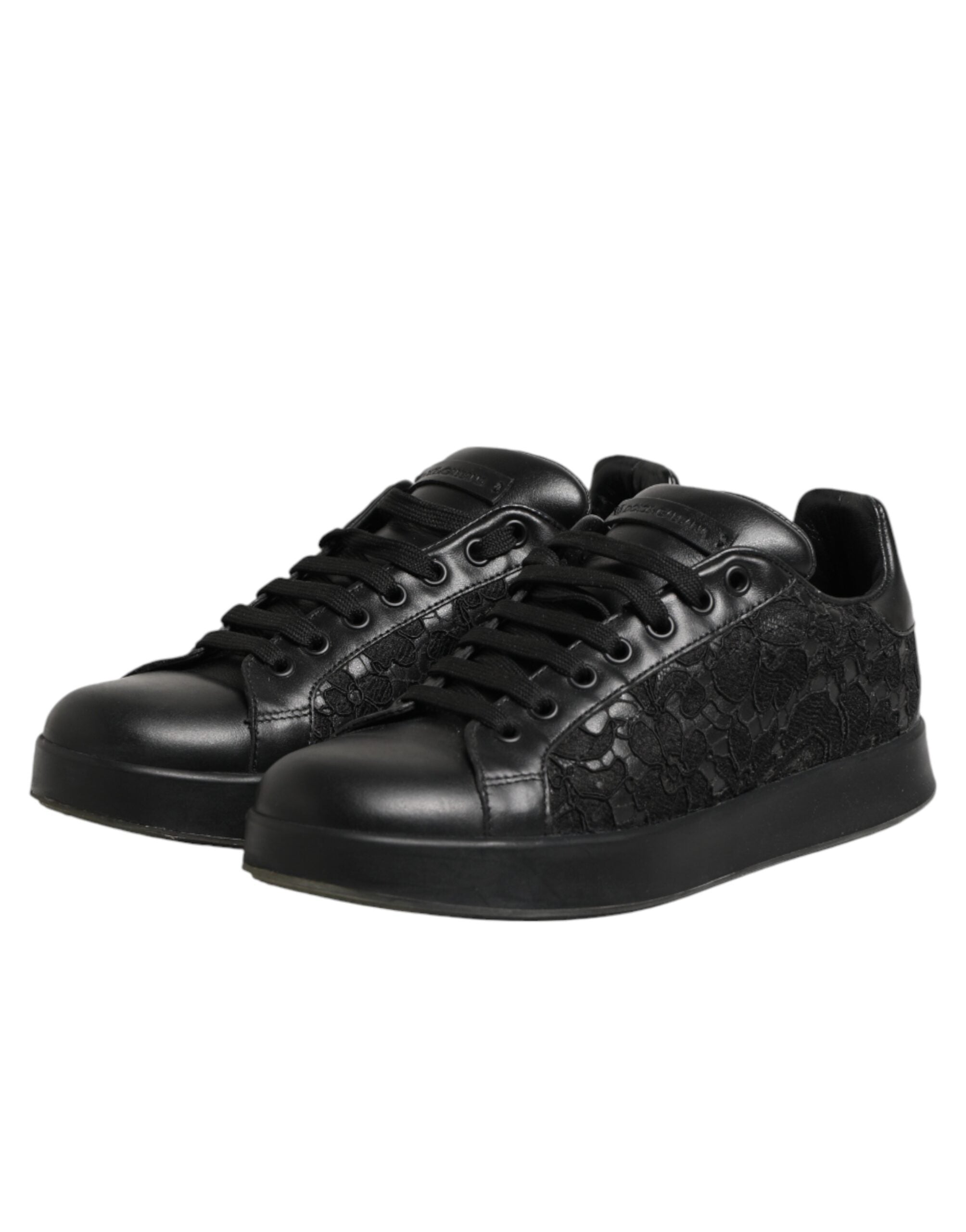Dolce & Gabbana Black Floral Lace Low Top Sneaker Shoes