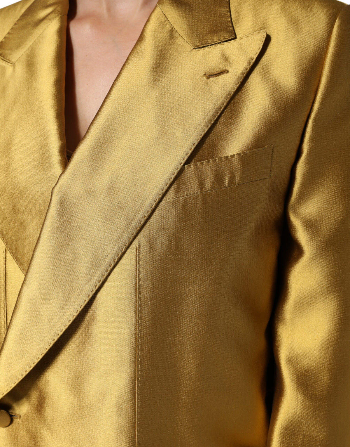 Dolce & Gabbana Gold Satin Long Sleeves Blazer Coat Jacket