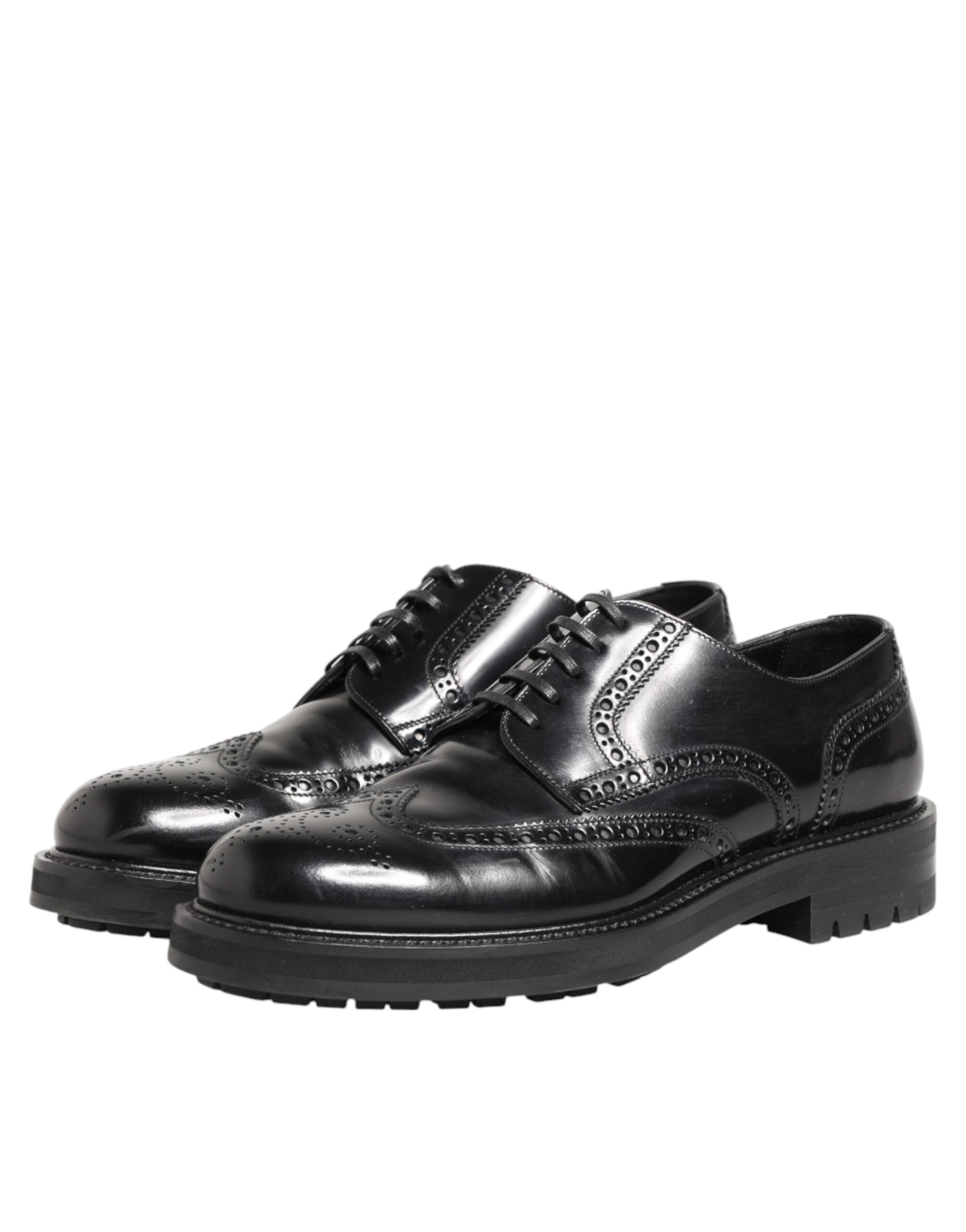 Dolce & Gabbana Black Calfskin Leather Derby Men Dress Shoes