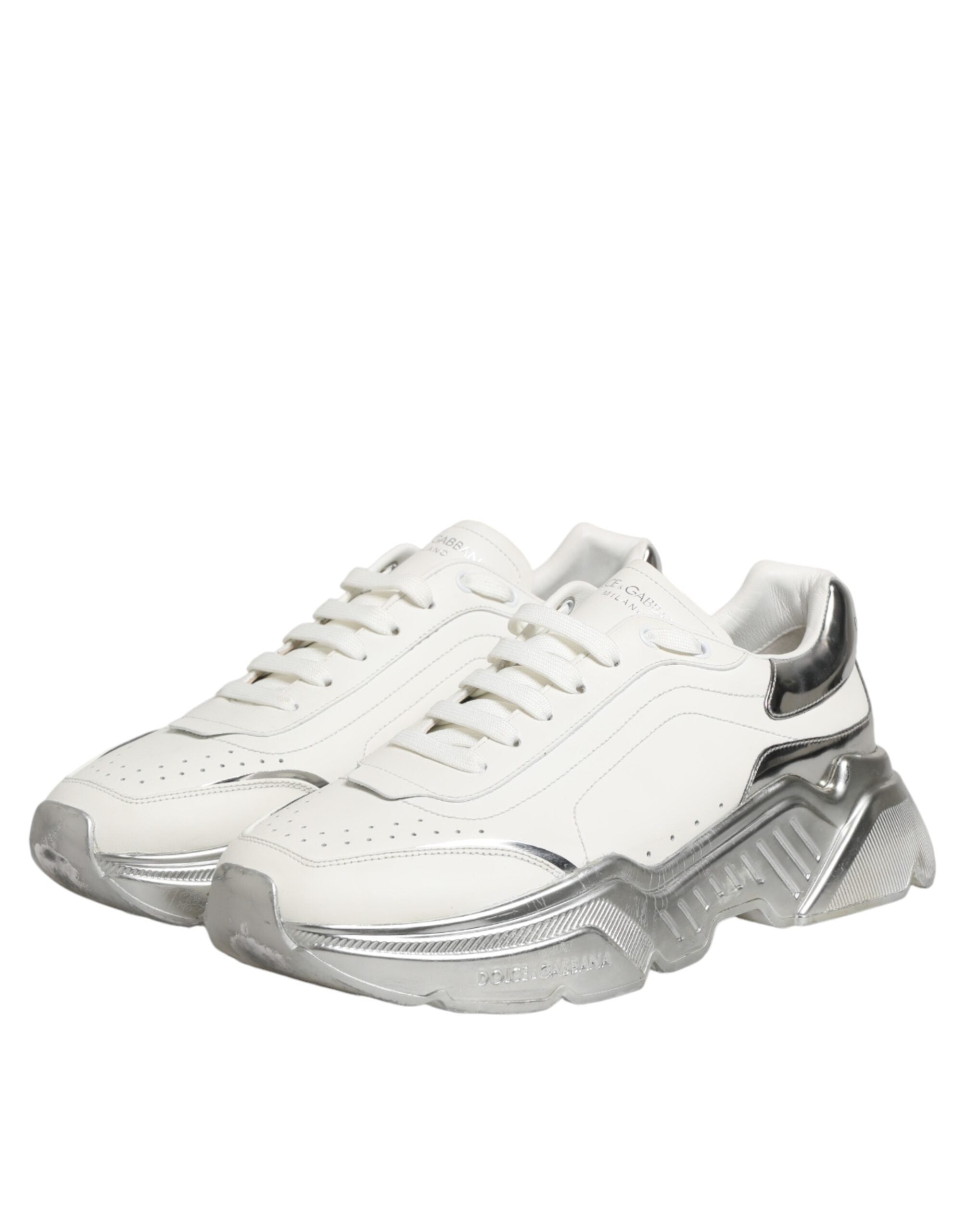 Dolce & Gabbana White Silver Daymaster Low Top Sneakers Shoes