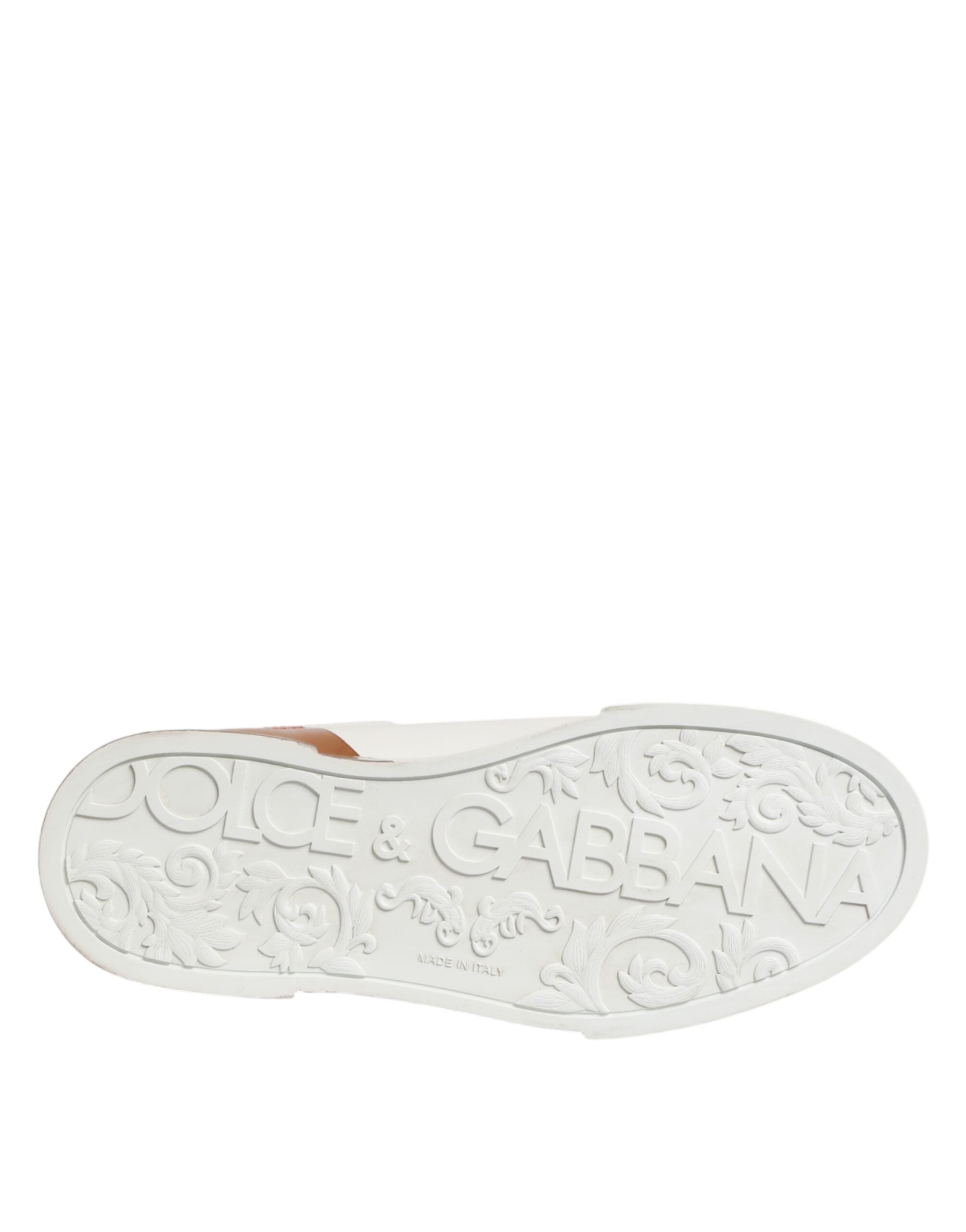 Dolce & Gabbana White Brown Leather Low Top Sneakers  Shoes