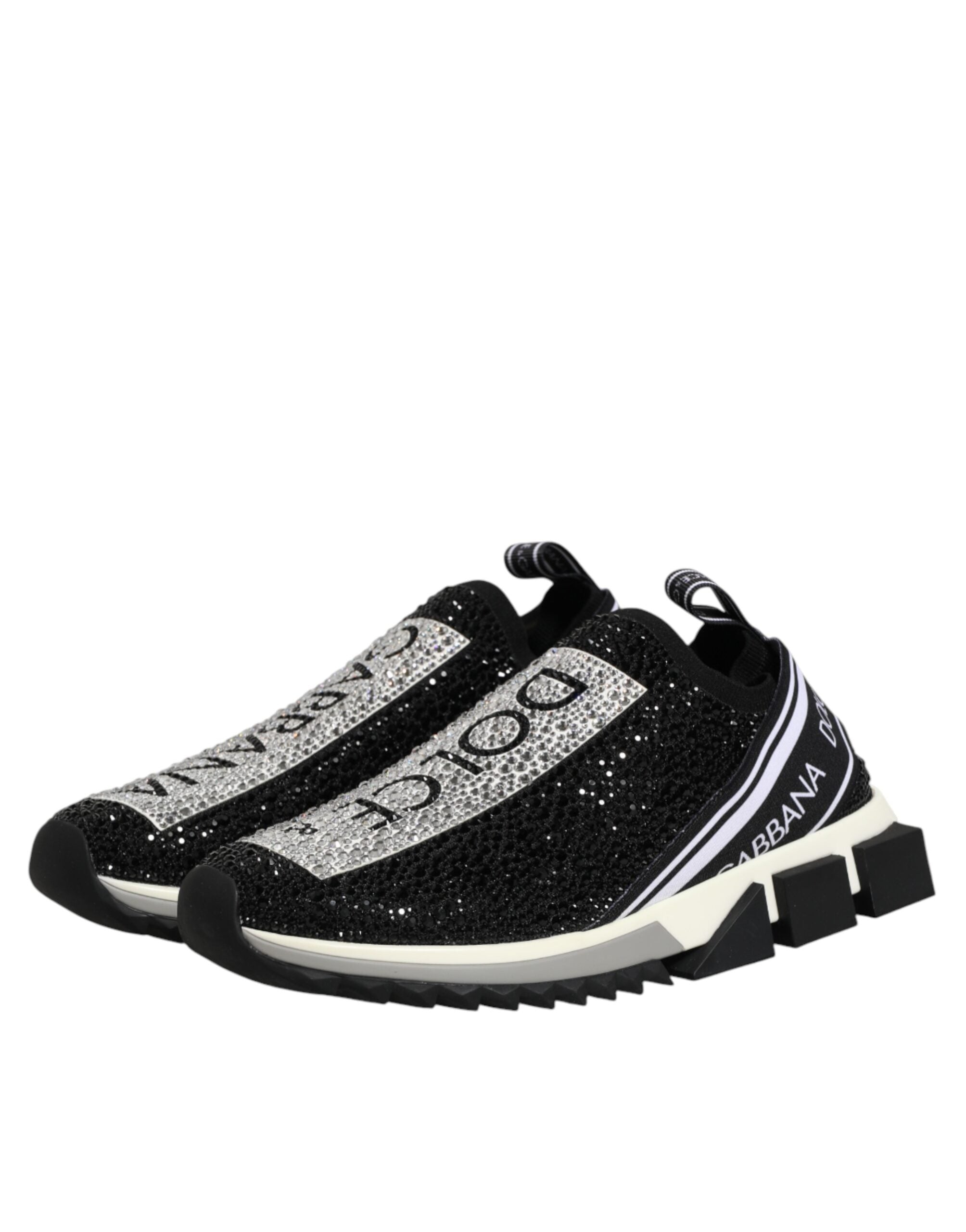 Dolce & Gabbana Black Strass Slip On Men Sorrento Sneakers Shoes