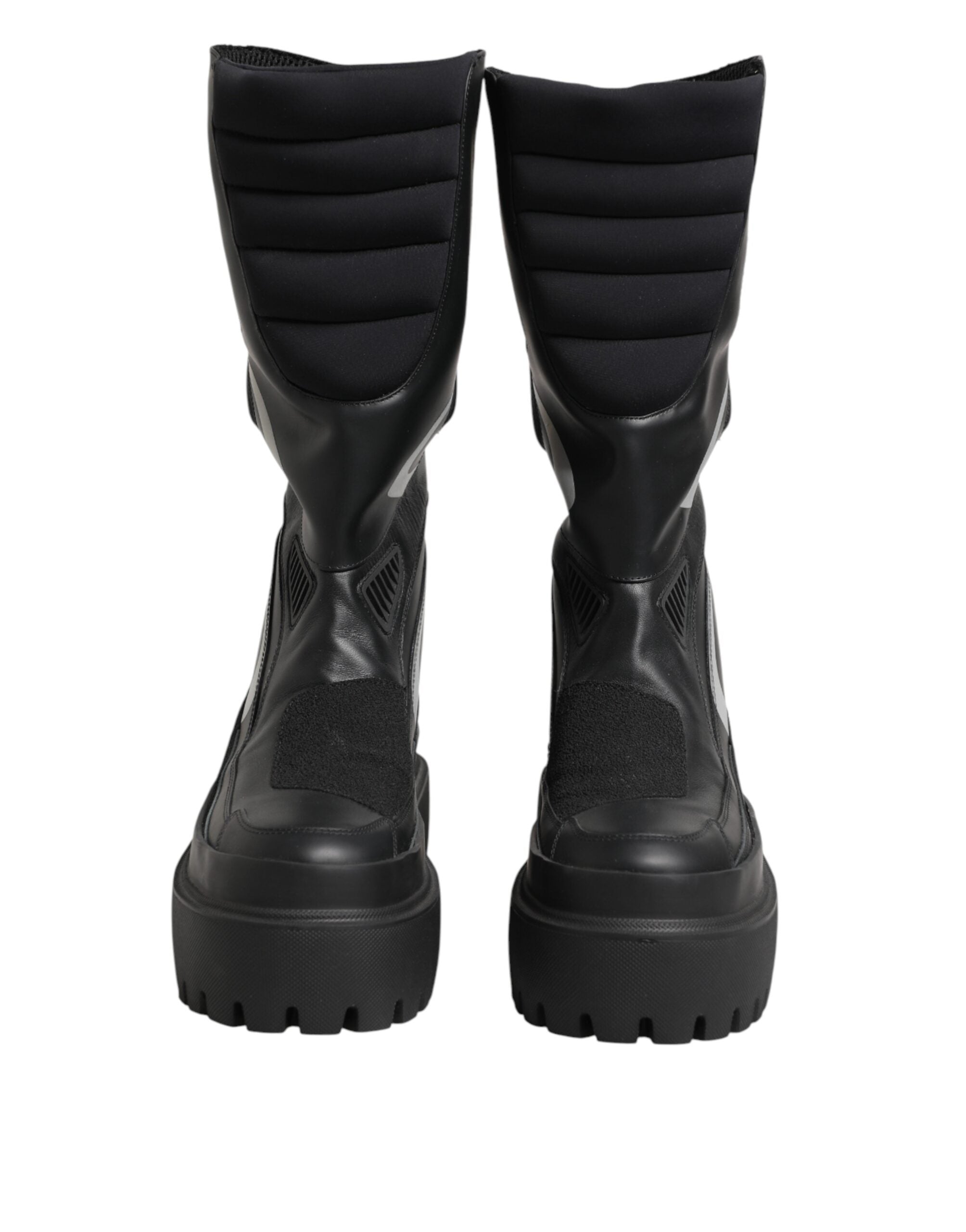 Dolce & Gabbana Black Leather Mid Calf Biker Boots Shoes