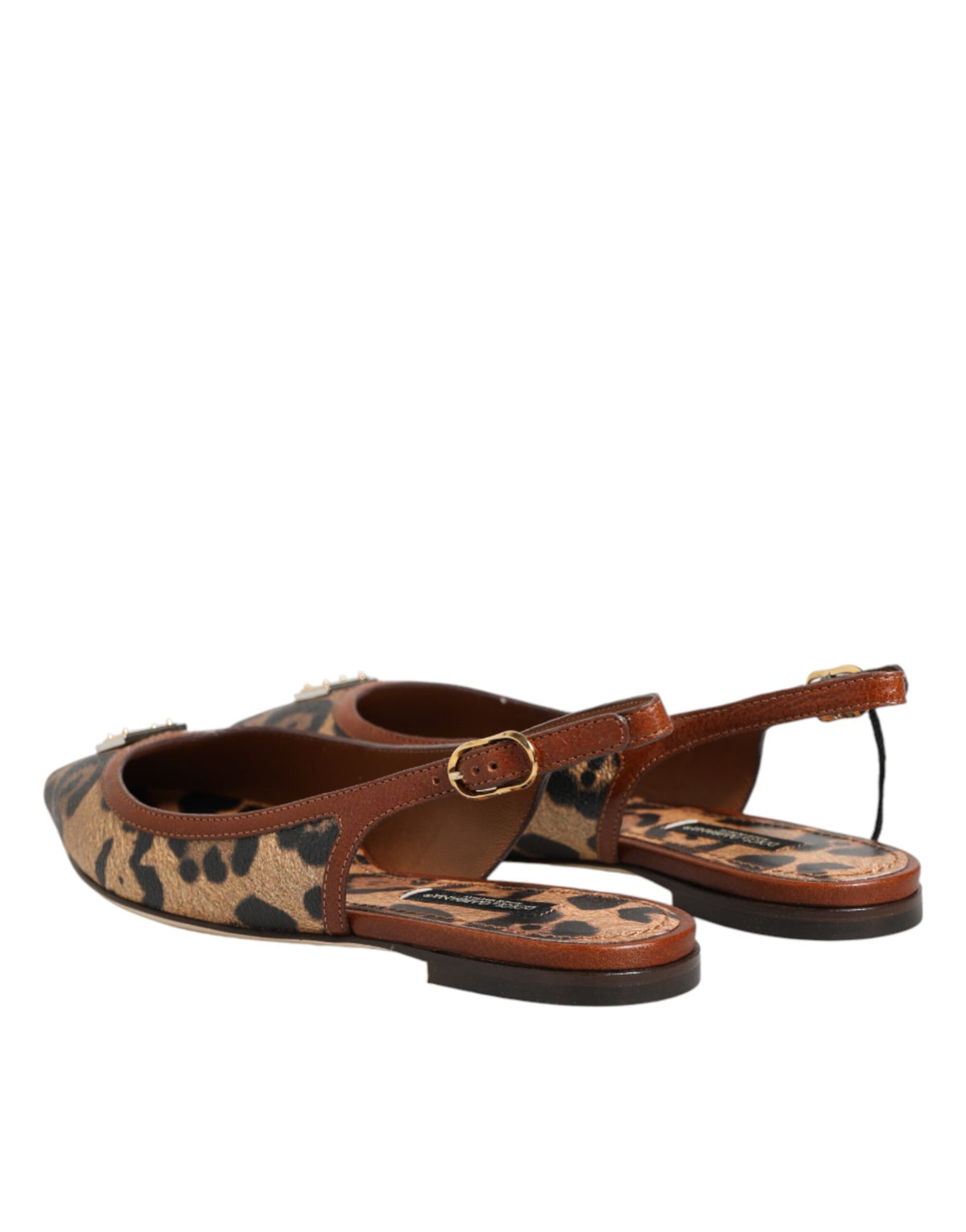Dolce & Gabbana Brown Leopard Slingback Flats Sandals Shoes