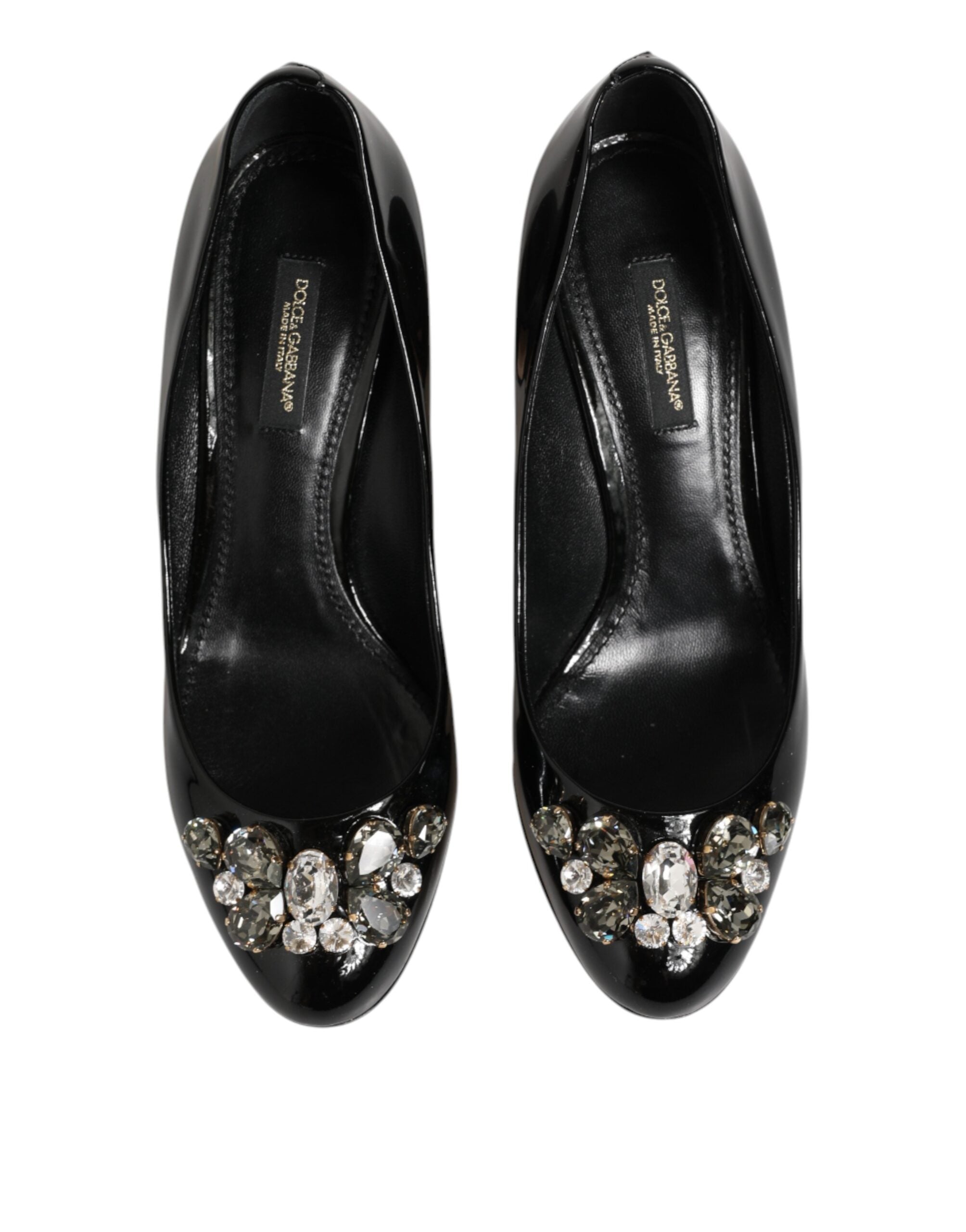 Dolce & Gabbana Black Leather Crystals Heels Pumps Shoes