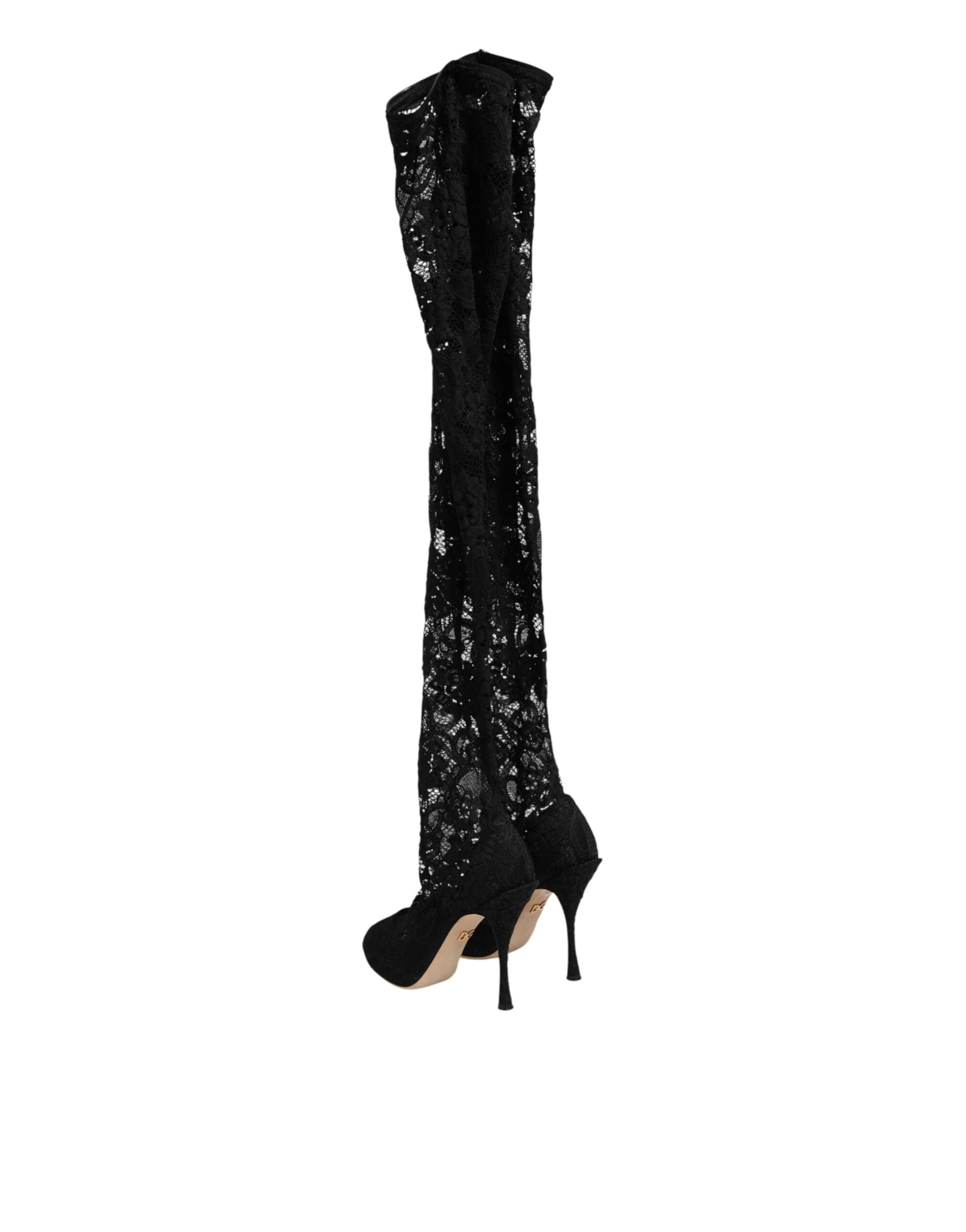 Dolce & Gabbana Black Taormina Lace Socks Pumps Boots Shoes