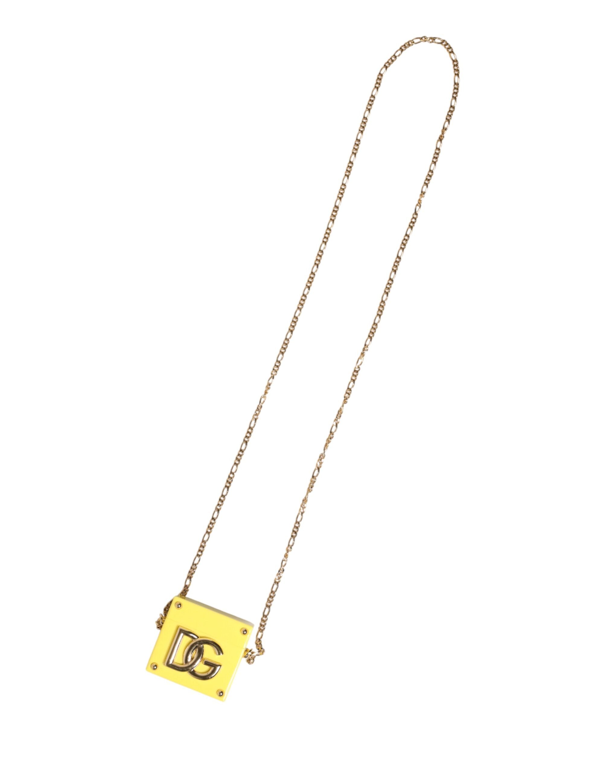 Dolce & Gabbana Yellow DG Logo Plaque Cover Gold Chain Airpods Case