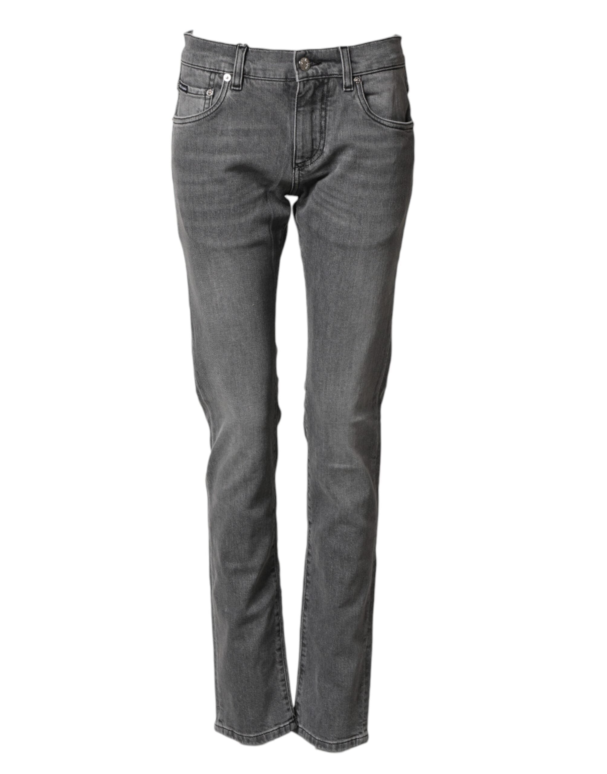 Dolce & Gabbana Gray Cotton Mid Waist Skinny Denim Jeans