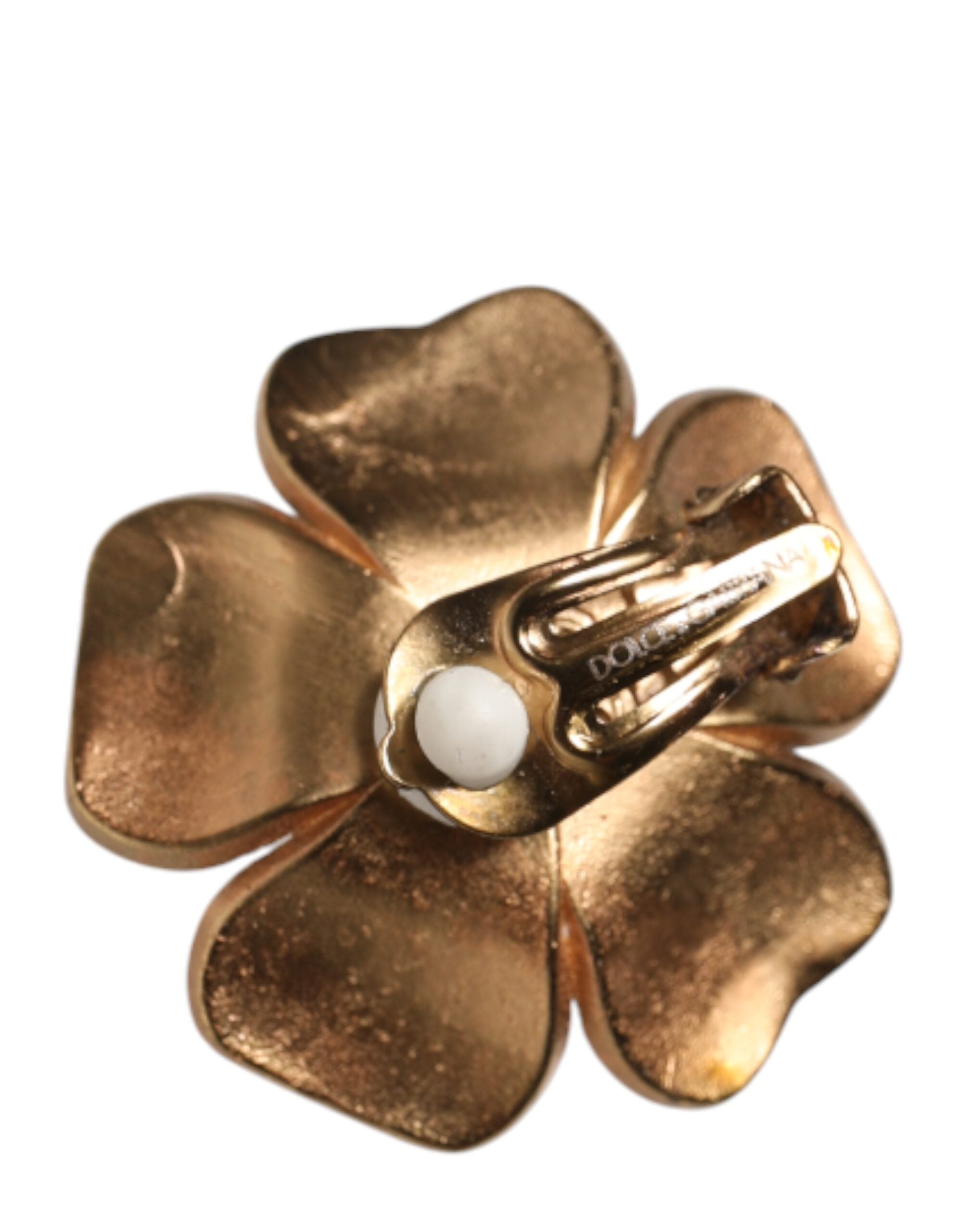 Dolce & Gabbana Gold Tone Maxi Faux Pearl Floral Clip-on Jewelry Earrings