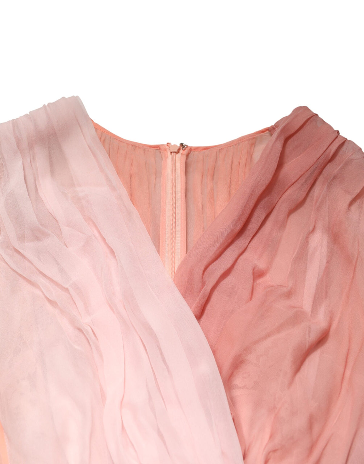 Dolce & Gabbana Pink Silk Tulle Long Sleeve V-neck Dress