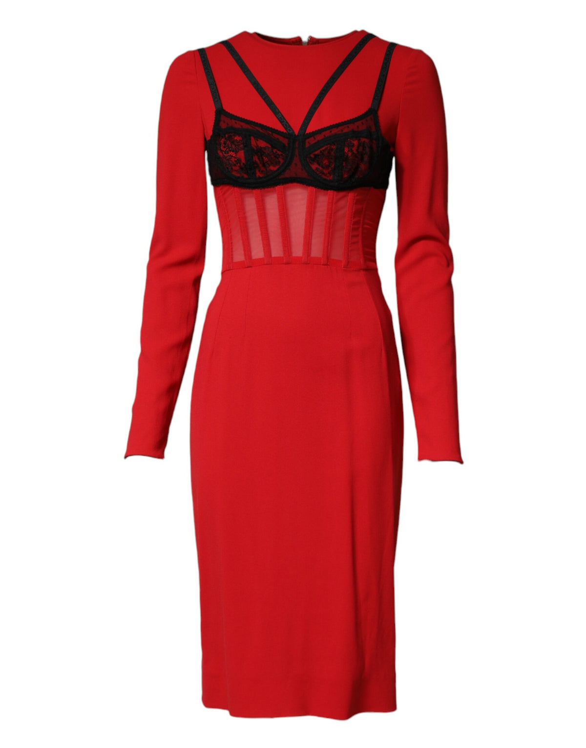 Dolce & Gabbana Black Red Contrasting Bra Cady Midi Dress