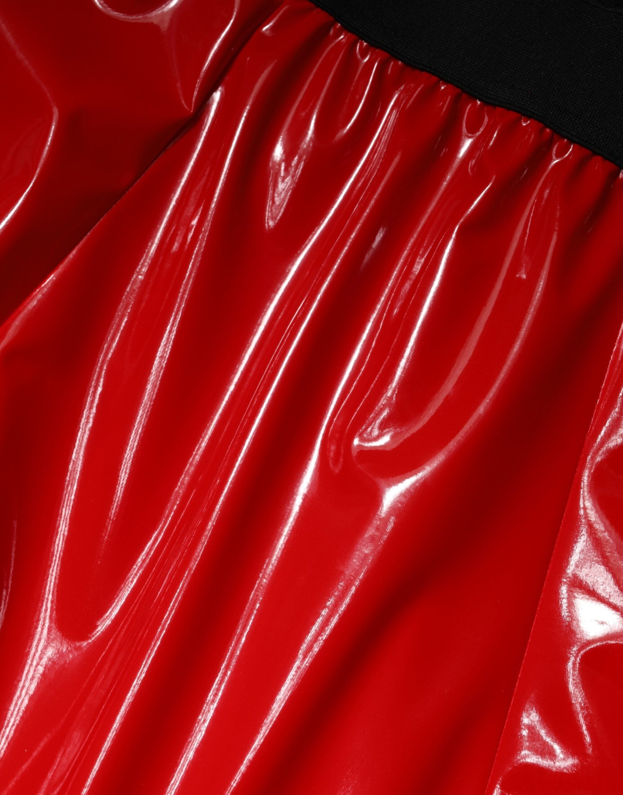 Dolce & Gabbana Glossy Red Polyester High Waist Midi Skirt